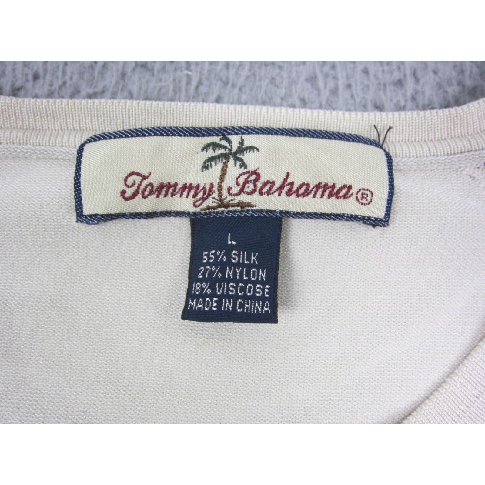 Tommy Bahama Tommy Bahama Sweater Mens L Ivory 90s Knit Crew Neck Pullover Lightweight Thermal Nylon Silk Viscose Solid Knit Style Pullover Casual Shirt Mens Size US L / EU 52-54 / 3 - 3 Thumbnail
