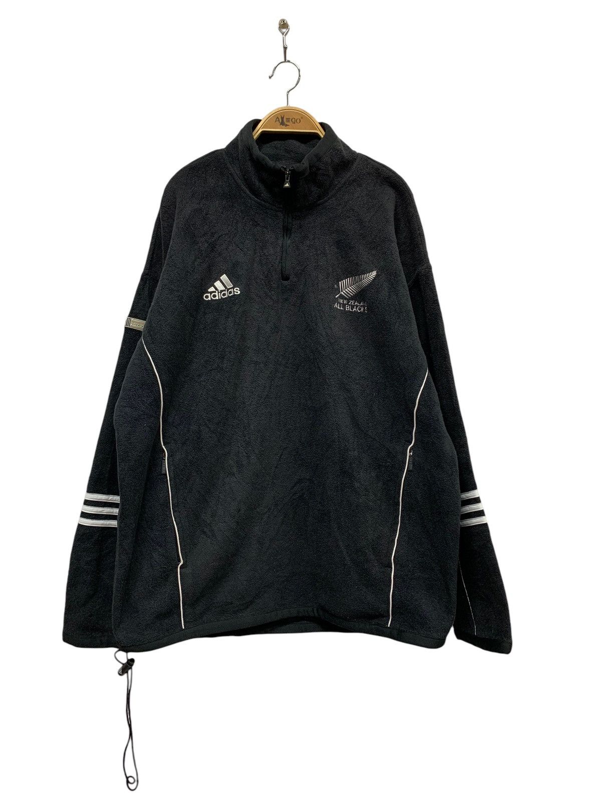 image of Vintage Adidas New Zealand All Black Half Zipper Fleece, Men's (Size XL)