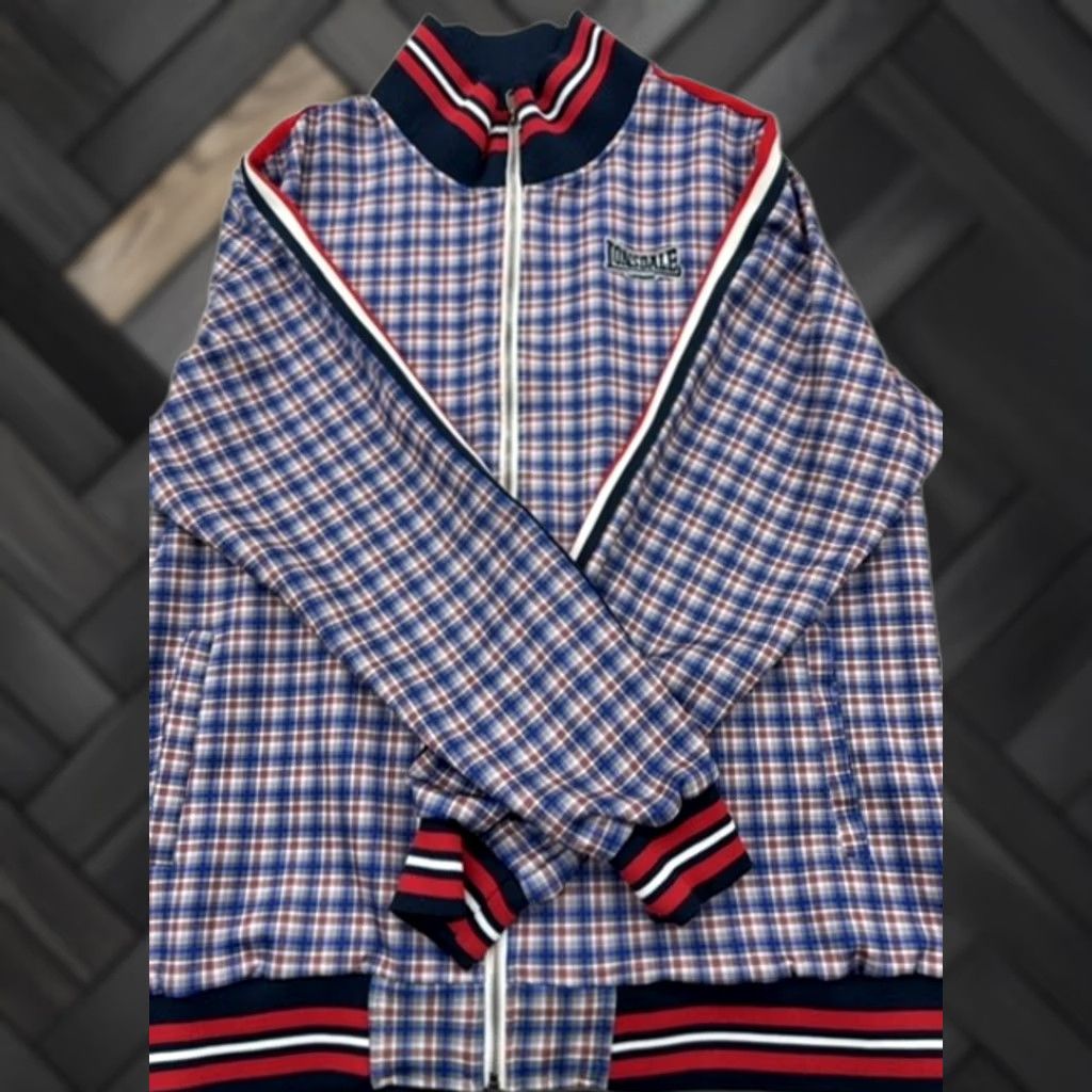 Lonsdale Lonsdale Navy Plaid Cotton Activewear Jacket XL Stand-up Collar Men Jacket XL Navy Plaid Cotton Activewear Size US XL / EU 56 / 4 - 1 Thumbnail