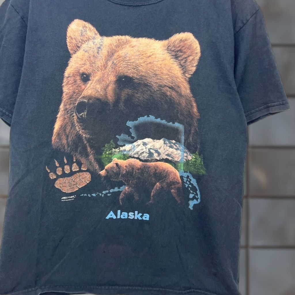 Vintage VINTAGE Grizzly Bear Alaska Nature Animal T Shirt L Men Black 90s Sun Faded Rap Tee Size US L / EU 52-54 / 3 - 1 Thumbnail