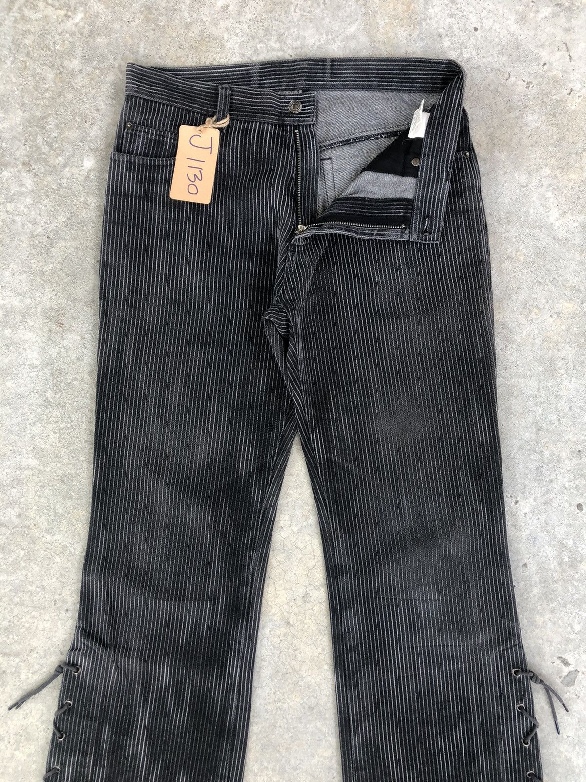 Tornado Mart Japanese Studio Sho Flared Jeans Hickory Stripe Distressed Size US 31 - 3 Thumbnail