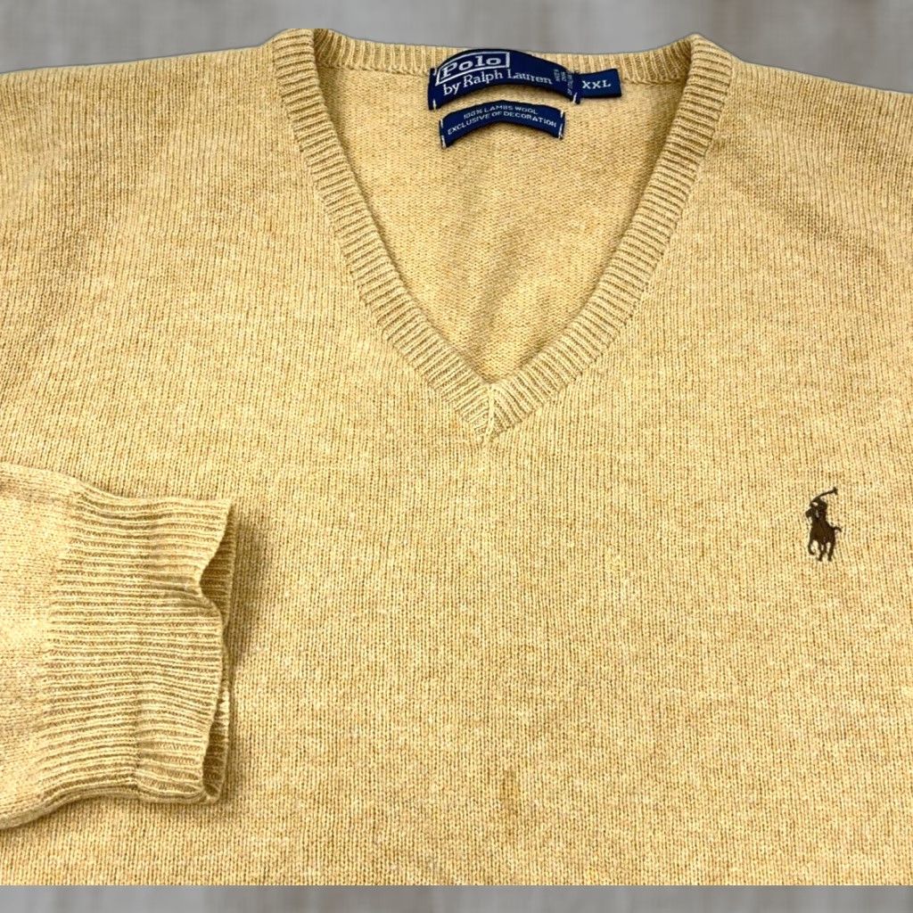Polo Ralph Lauren VINTAGE Polo Ralph Lauren Sweater Shirt Mens XXL Brown Lambs Wool Knit V Neck Pullover Soft Size US XXL / EU 58 / 5 - 1 Thumbnail