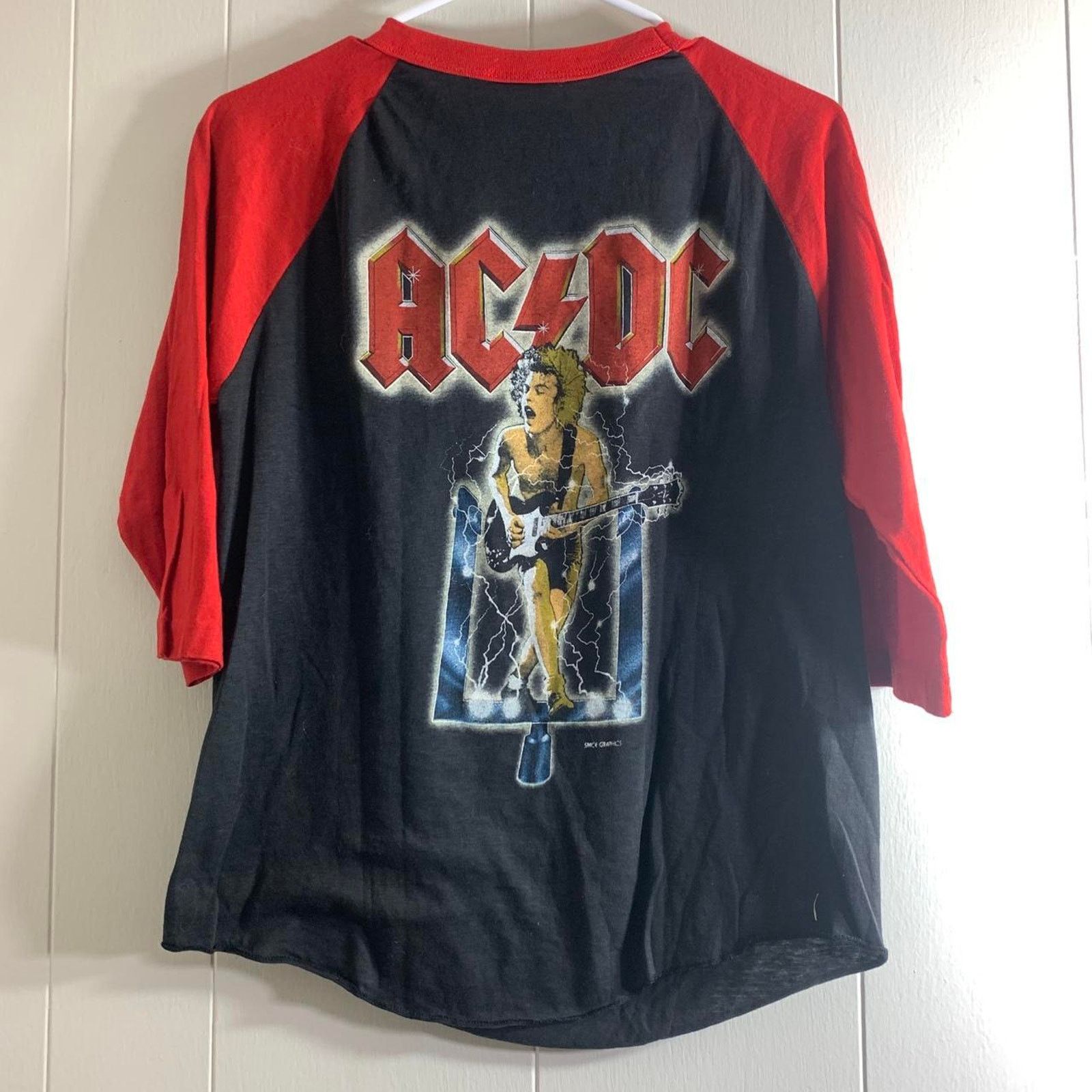 Vintage vintage 80s AC/DC FLICK OF THE SWITCH 3/4 sleeve tee shirt M Size US M / EU 48-50 / 2 - 6 Thumbnail