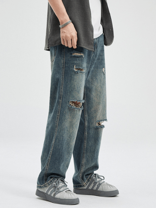 Japanese Brand × Jean Japanese washed distressed retro casual loose ripped jeans Size US 32 / EU 48 - 4 Thumbnail