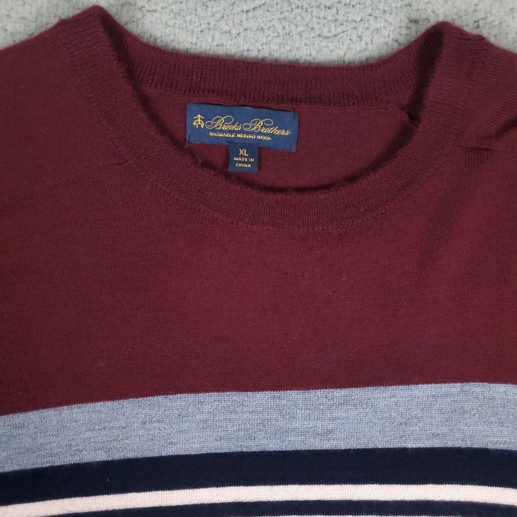 Brooks Brothers Brooks Brothers Mens Extra Large XL Burgundy Wool Striped Knit Pullover Sweater Size US XL / EU 56 / 4 - 2 Thumbnail