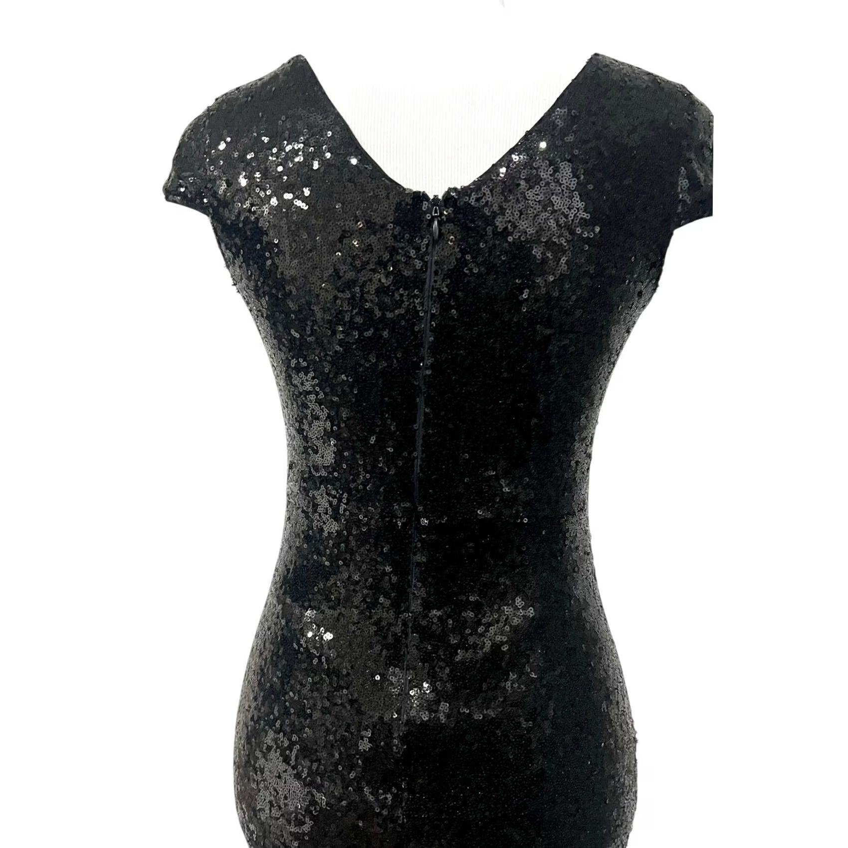Vintage Verty Sequin Dress Black Mini Bodycon V-Neck Stretchy Party Evening Womens Small Dress Size S / US 4 / IT 40 - 6 Thumbnail