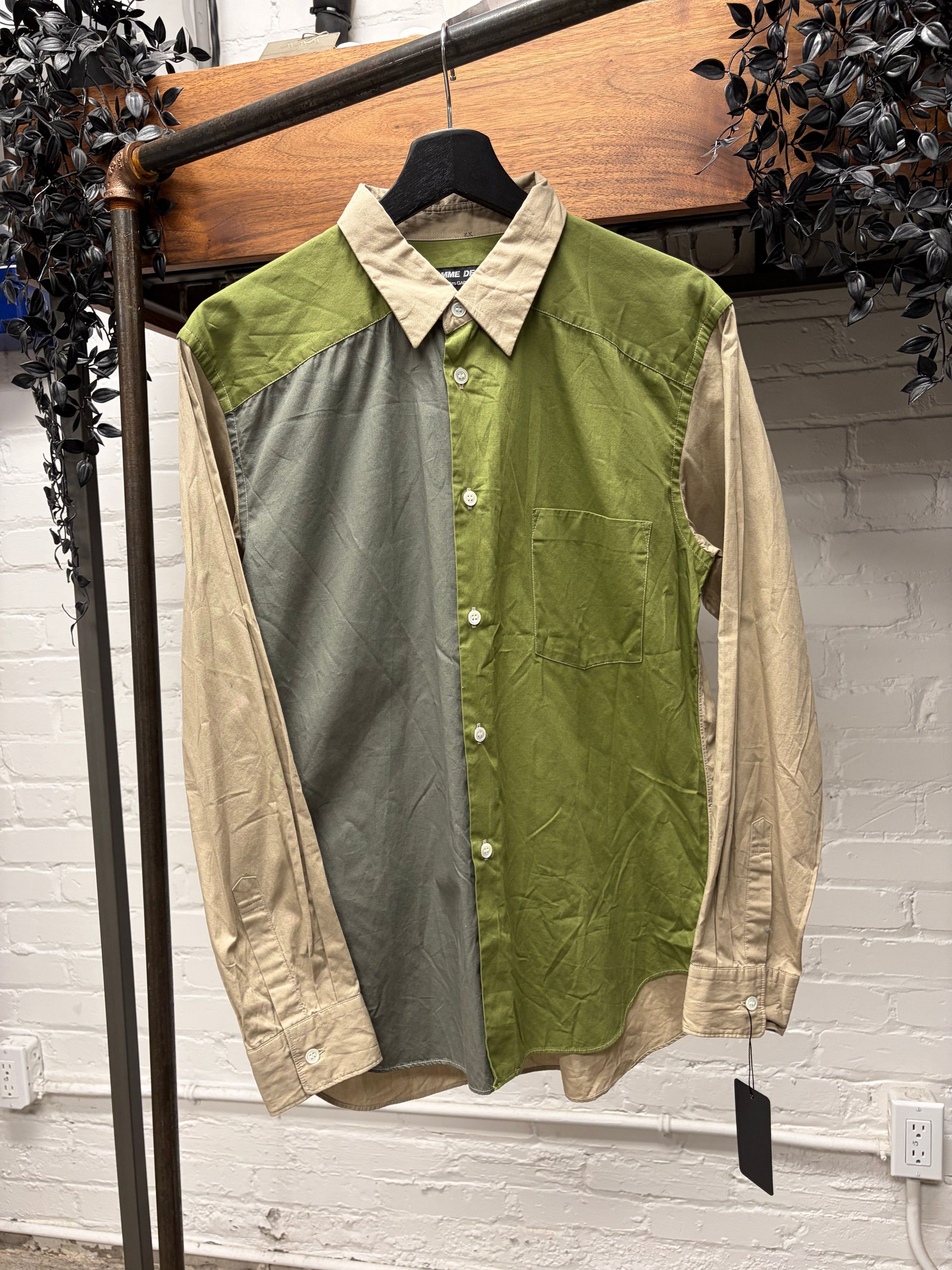 Comme des Garcons 2020 Comme Des Garçons Homme Deux Colorblocked Green/Brown Button Up Shirt Size US S / EU 44-46 / 1 - 1 Thumbnail