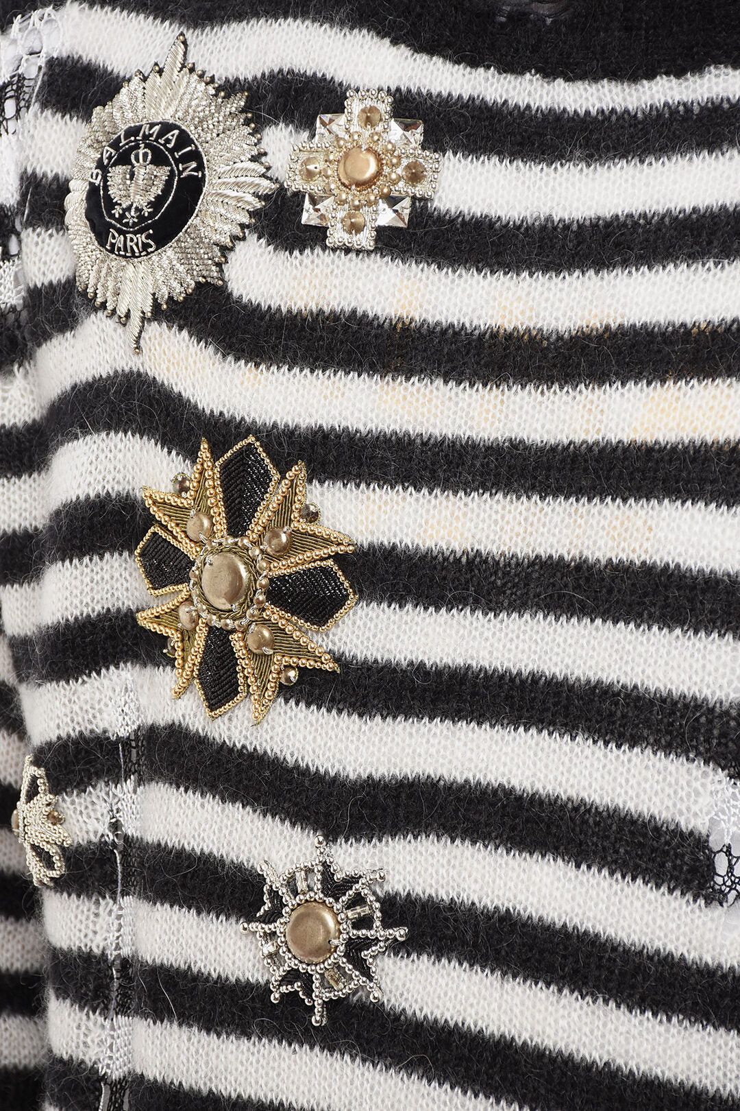 Balmain og1mm0326 Crewneck Vintage-Effect Striped Sweater BlackWhite Size US XS / EU 42 / 0 - 3 Thumbnail