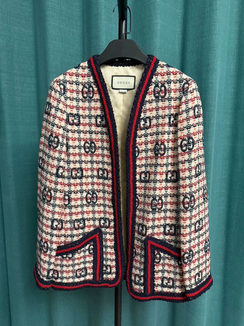 Gucci Logo Tweed Cardigan Jacket-dmc
