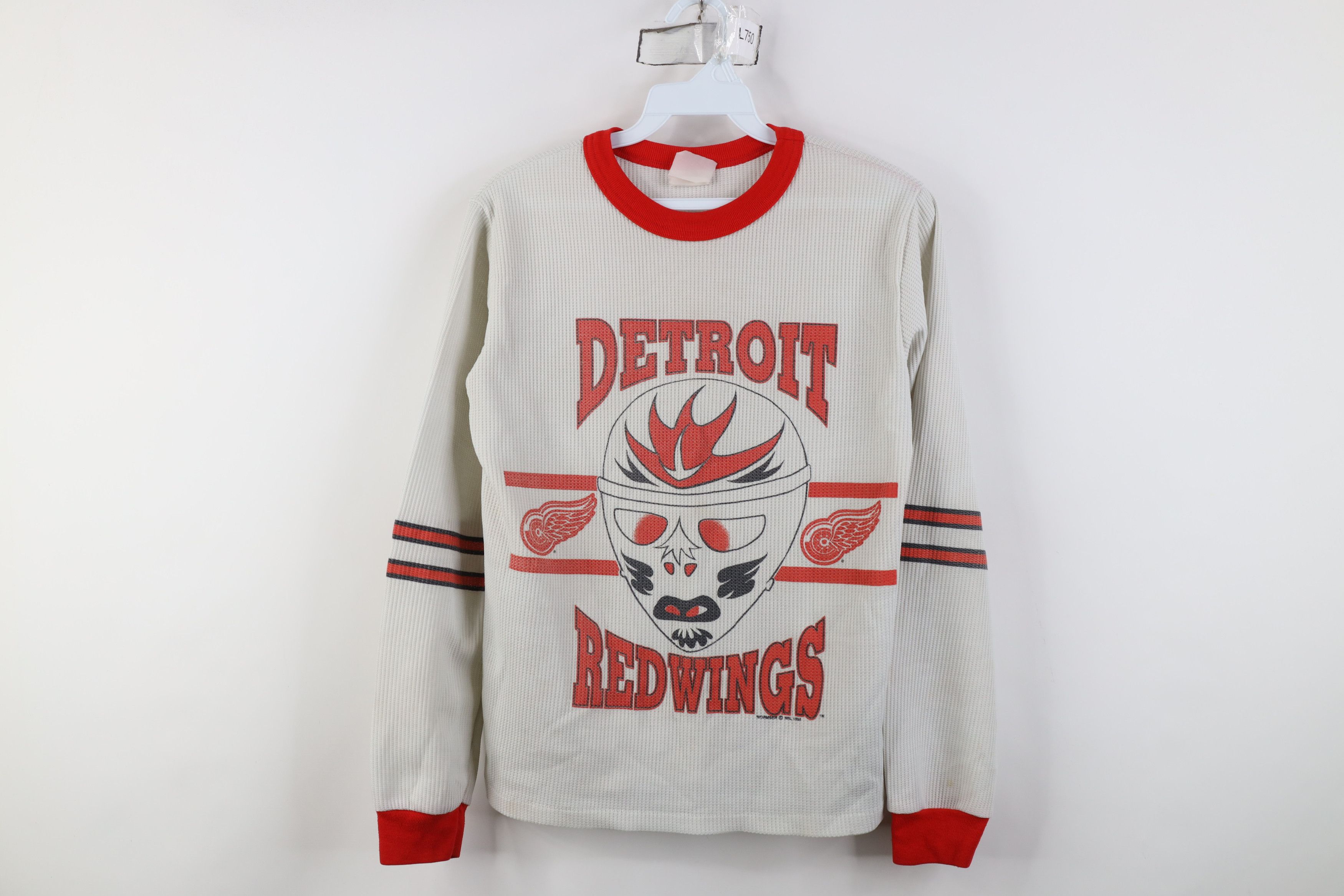 Vintage Vintage 90s Red Wings Waffle Knit Long Sleeve T-Shirt White Size US S / EU 44-46 / 1 - 1 Thumbnail