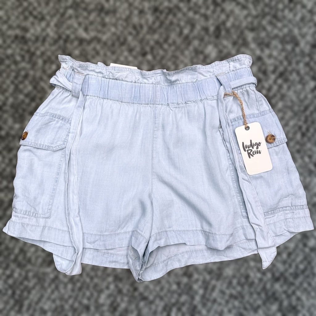 Vintage Indigo Rein Paperbag Shorts Womens 13 / 30 Blue Belt High Rise New Size 34" / US 12 / IT 48 - 1 Thumbnail