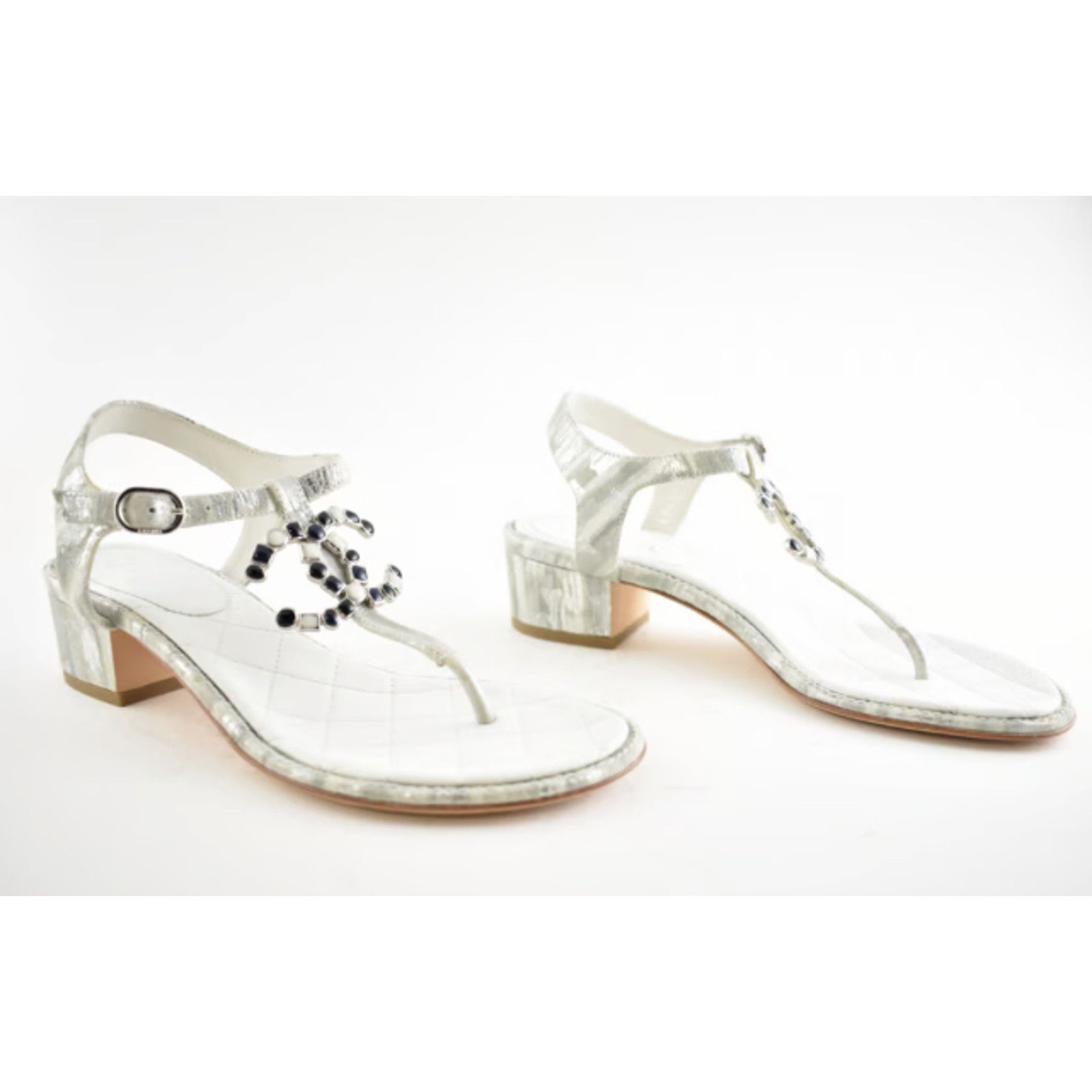 Chanel Chanel 20P White Silver CC Logo Mule Strap Thong Sandal Size US 6.5 / IT 36.5 - 10 Thumbnail