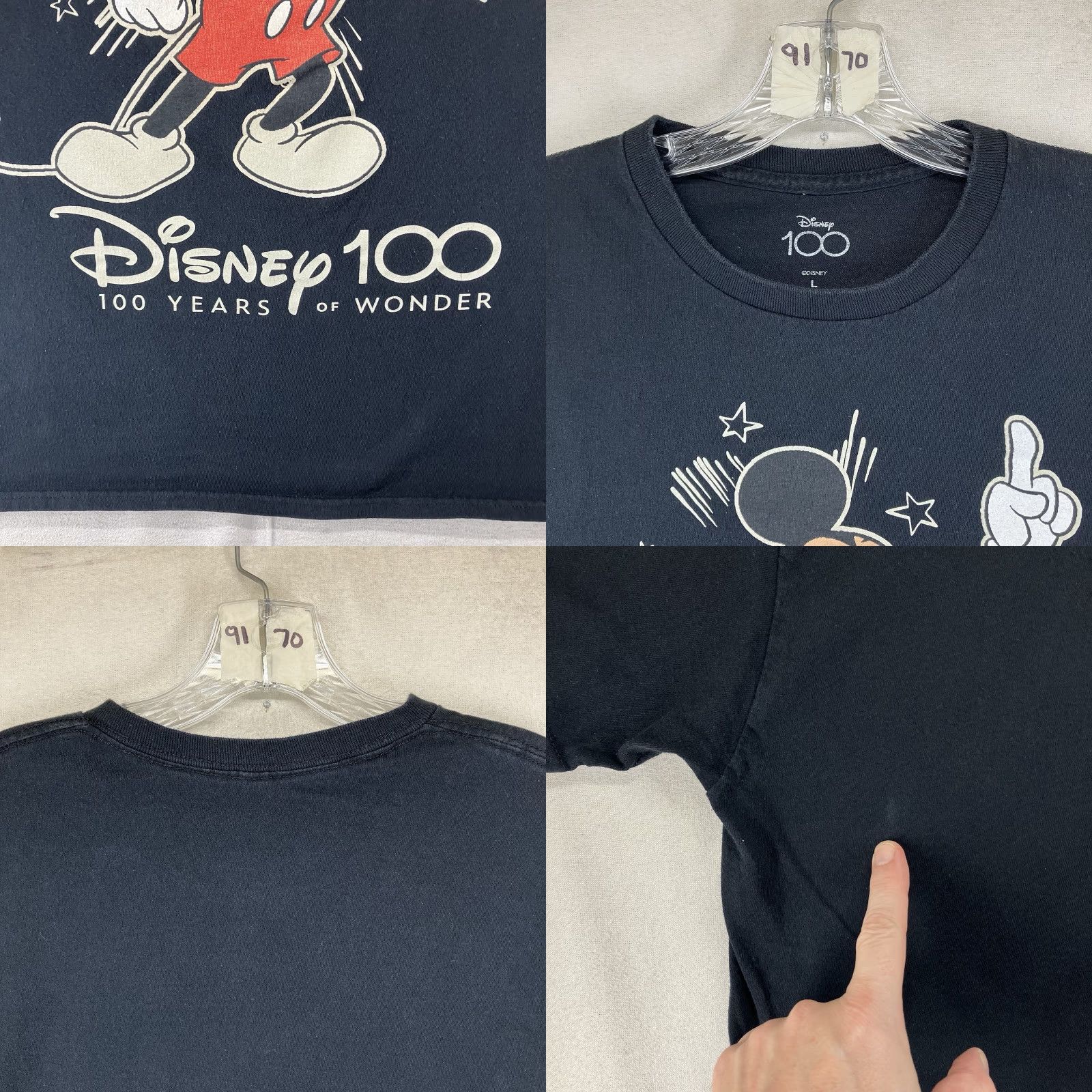 Disney Disney Mickey Mouse T-Shirt Men's Large Black Cotton Short Sleeve Crew Neck 100 Years of Wonder Graphic Mens Size US L / EU 52-54 / 3 - 8 Thumbnail