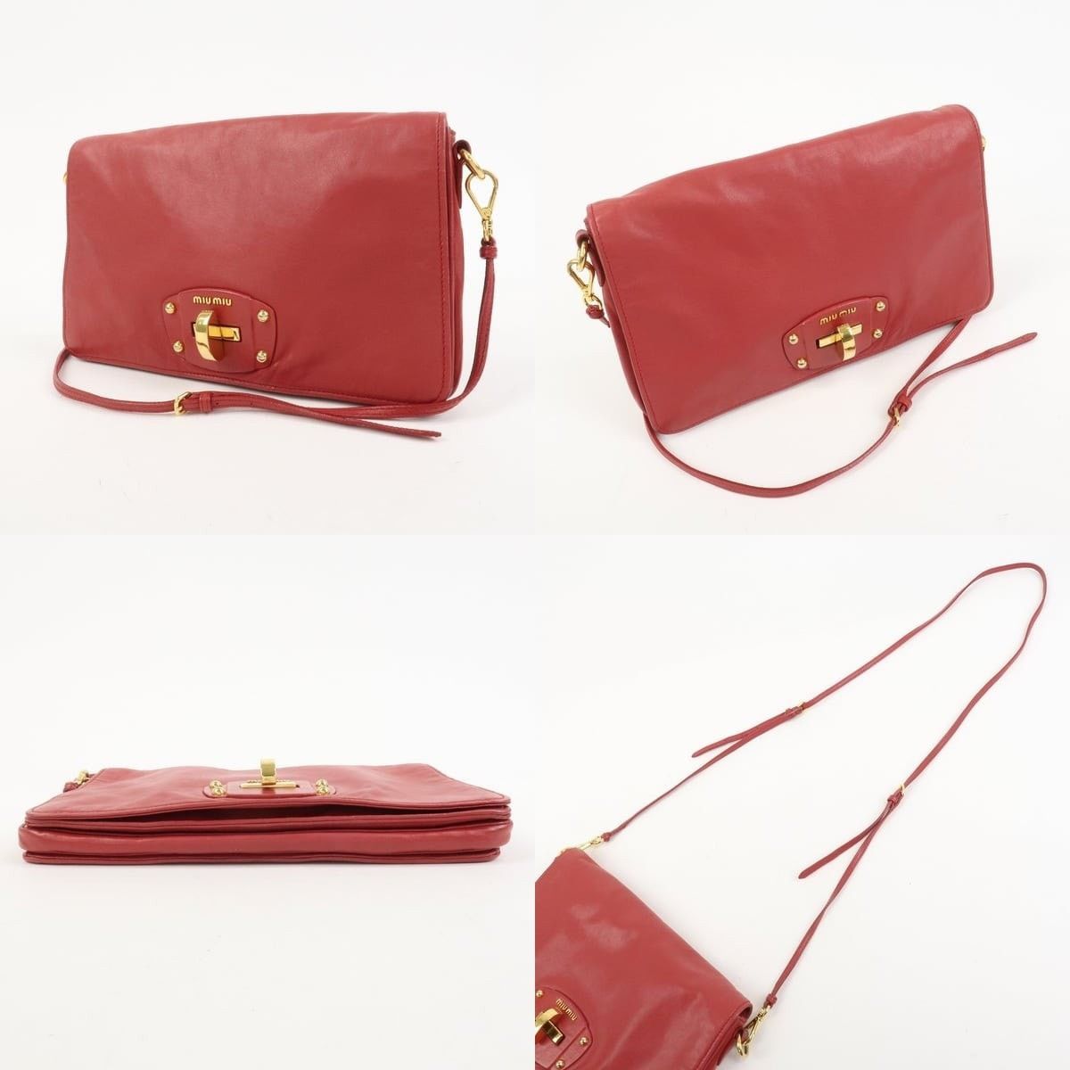Miu Miu Miu Miu Logo Nappa Leather Flap Bag Red Size ONE SIZE - 3 Thumbnail