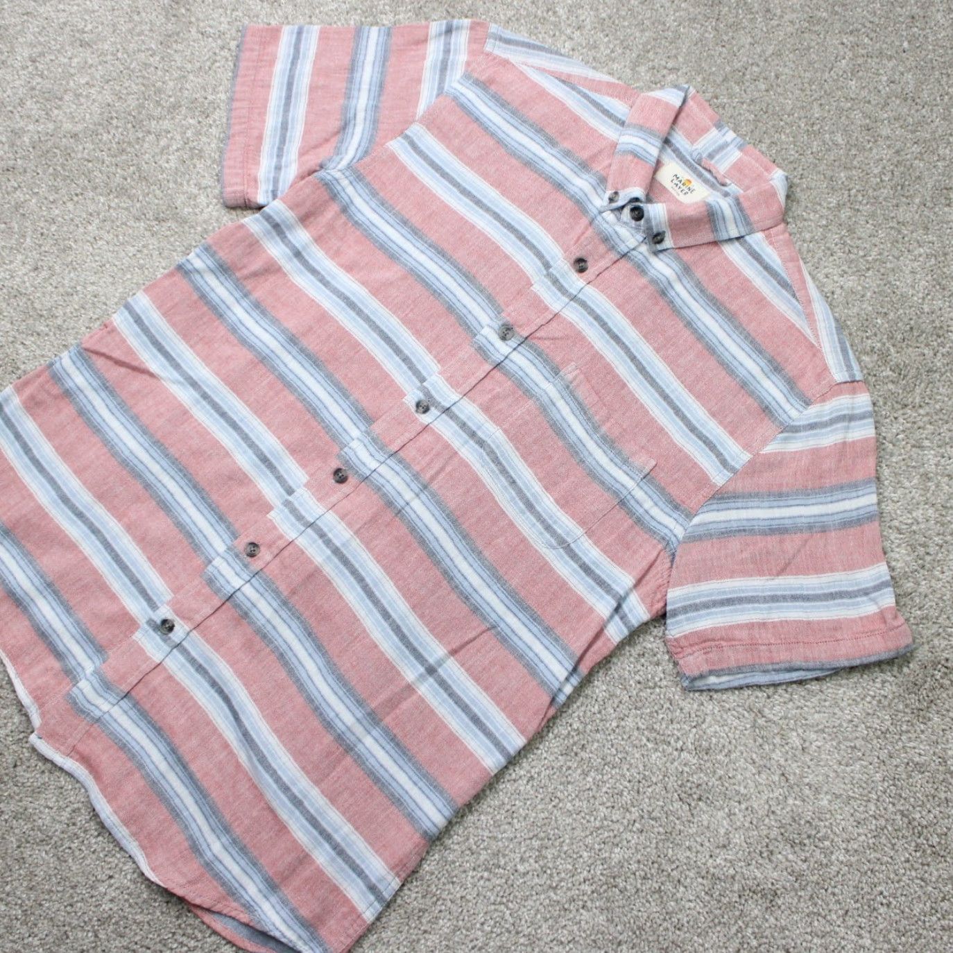 Marine Layer Marine Layer Shirt Mens M Red/Blue Striped 100% Cotton S/S Button-Down Size US M / EU 48-50 / 2 - 3 Thumbnail