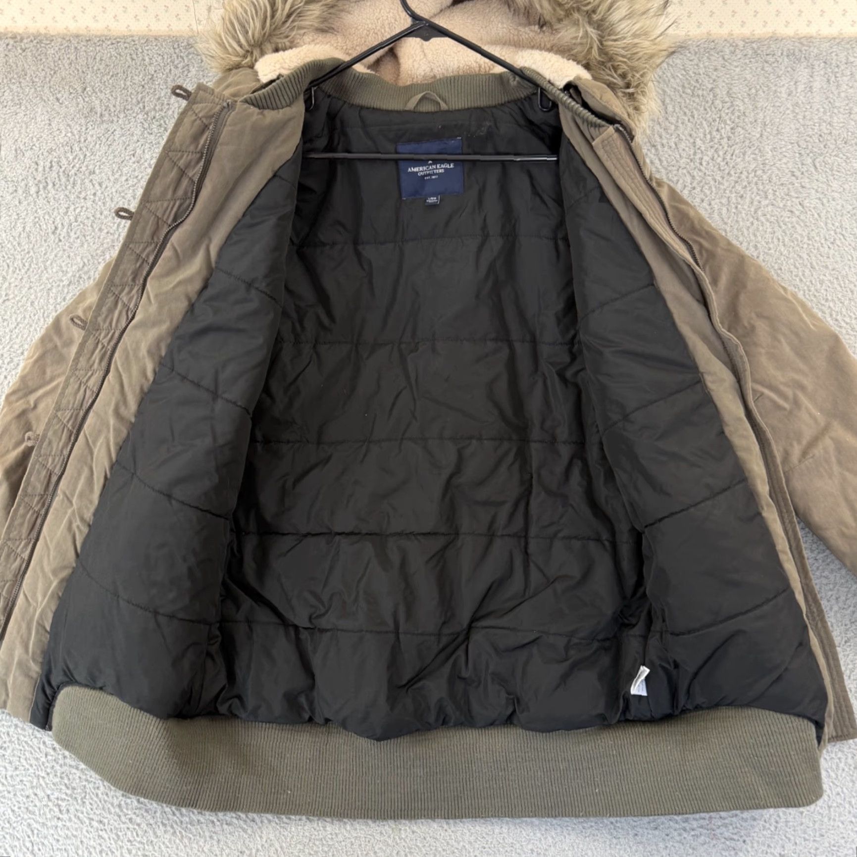American Eagle Outfitters VINTAGE American Eagle Outfitters Jacket Womens Large Brown Lined Parka Faux Fur Hooded Zip Size L / US 10 / IT 46 - 6 Thumbnail