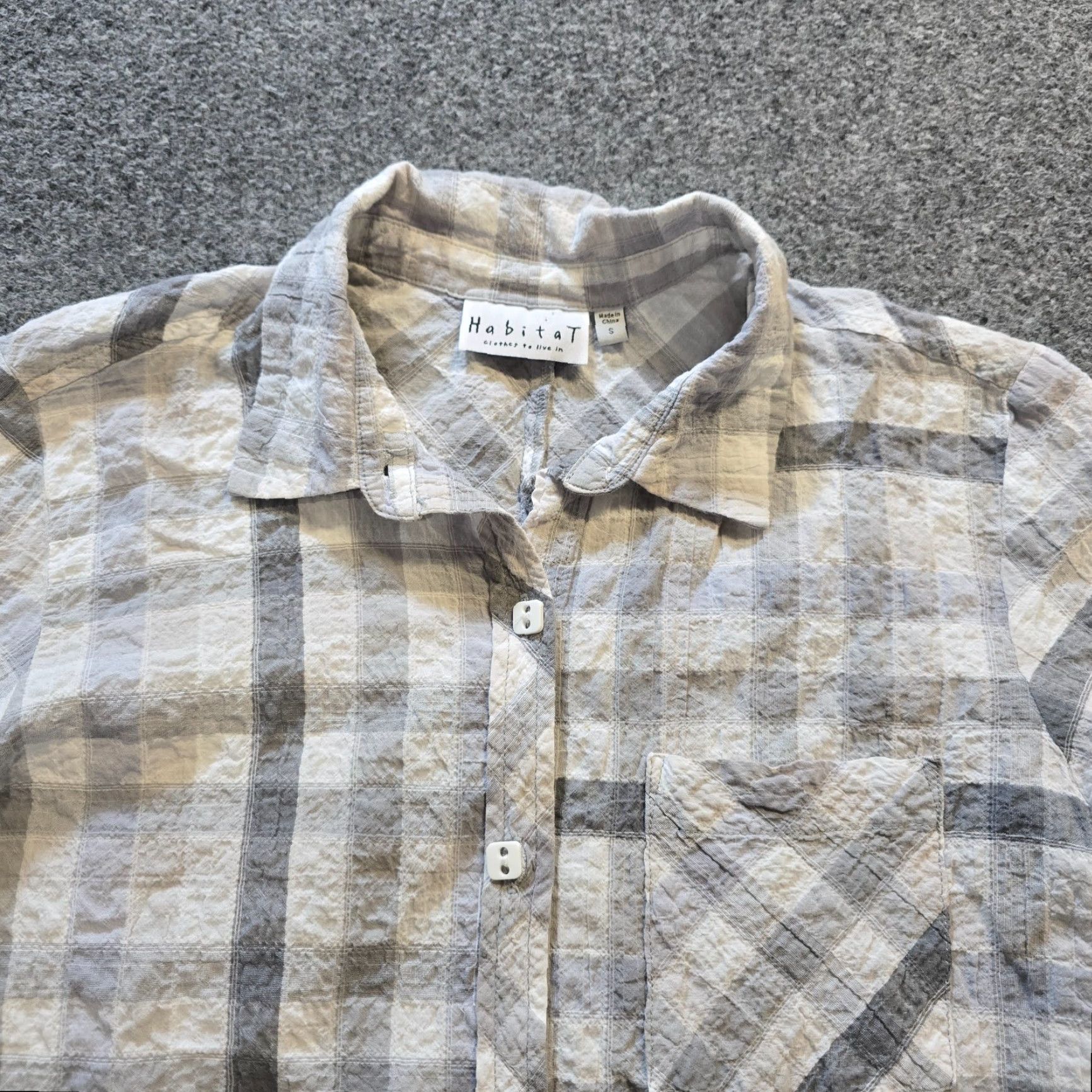 Habitat Habitat Top Womens Shirt Size Small Gray White Plaid Texture Button Long Sleeve Casual Size S / US 4 / IT 40 - 2 Thumbnail