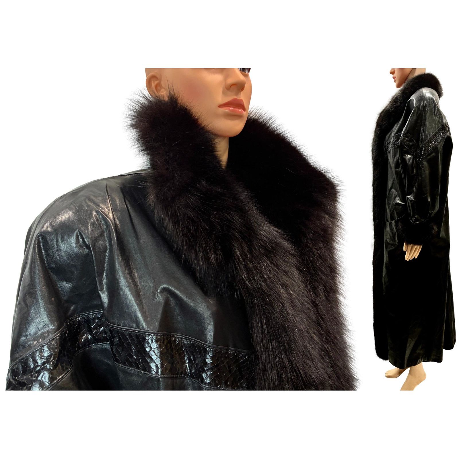 Genuine Leather 80s Leather & Fox Fur Full Length Coat w Genuine Snakeskin Size ONE SIZE - 6 Thumbnail