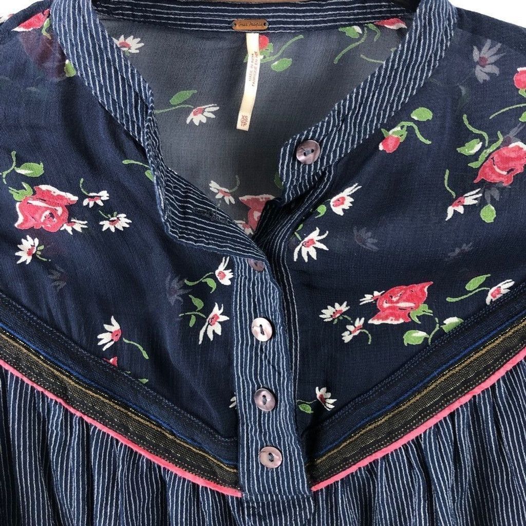 Free People FREE People Blue Hearts and Color Tunic Boho Blouse XS Size XS / US 0-2 / IT 36-38 - 9 Thumbnail