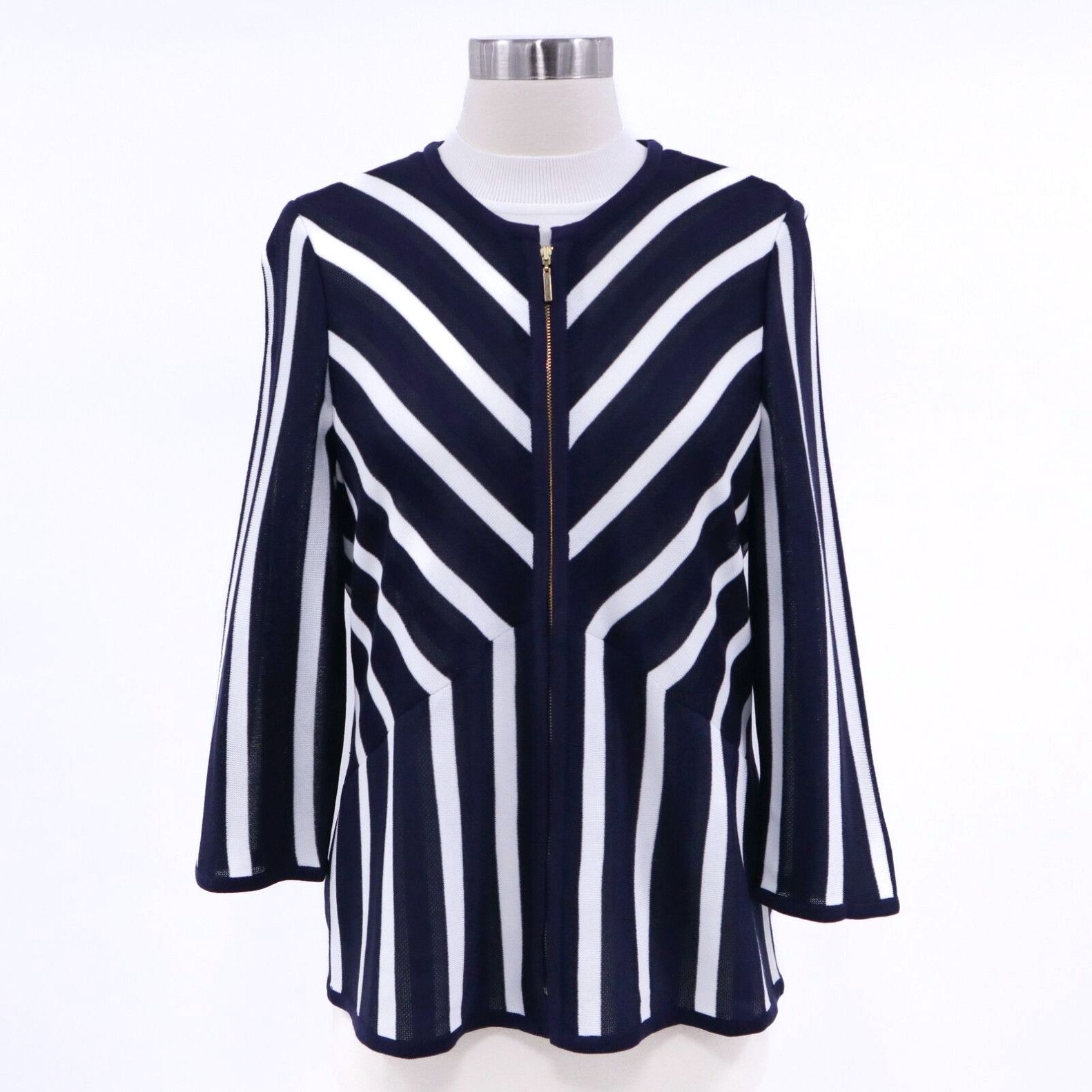 image of Vintage Ming Wang Cardigan Blazer Jacket Shell Top Set New Womens Xs Blue White Stripe