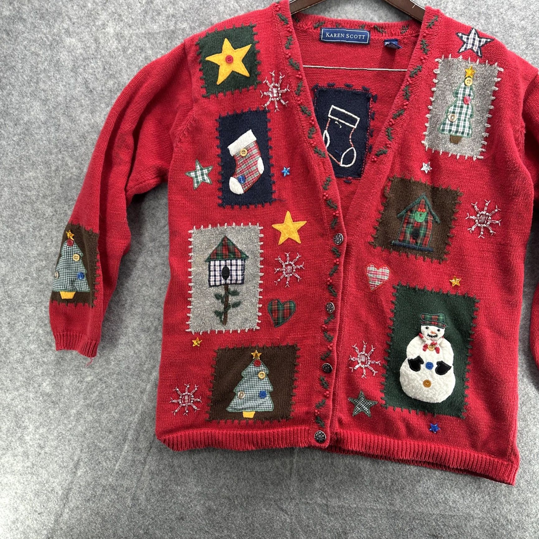 Vintage VINTAGE Christmas Ugly Sweater Cardigan Womens Large Red Size L / US 10 / IT 46 - 3 Thumbnail