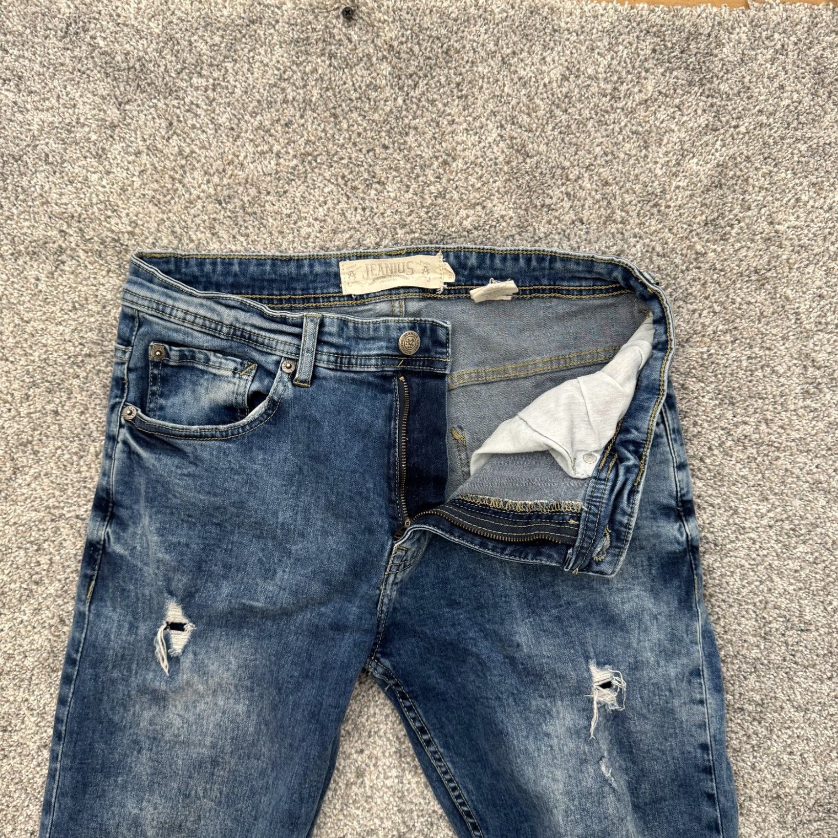 Denime Jeanius Jeans Mens 32x32 Blue Distressed Denim Slim Fit Classic Casual Pants Jeans Size US 32 / EU 48 - 6 Thumbnail