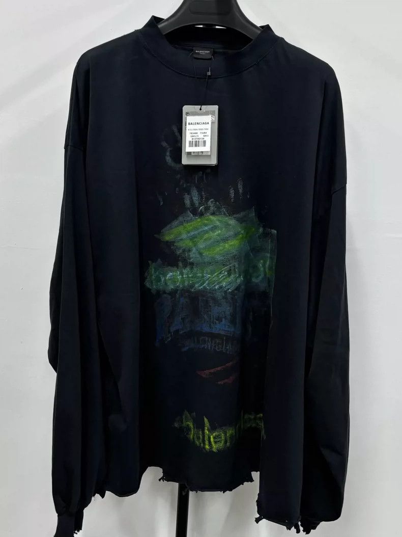Balenciaga Balenciaga size 3 Round Neck Long Sleeve T-Shirt with Fring Size US M / EU 48-50 / 2 - 1 Thumbnail