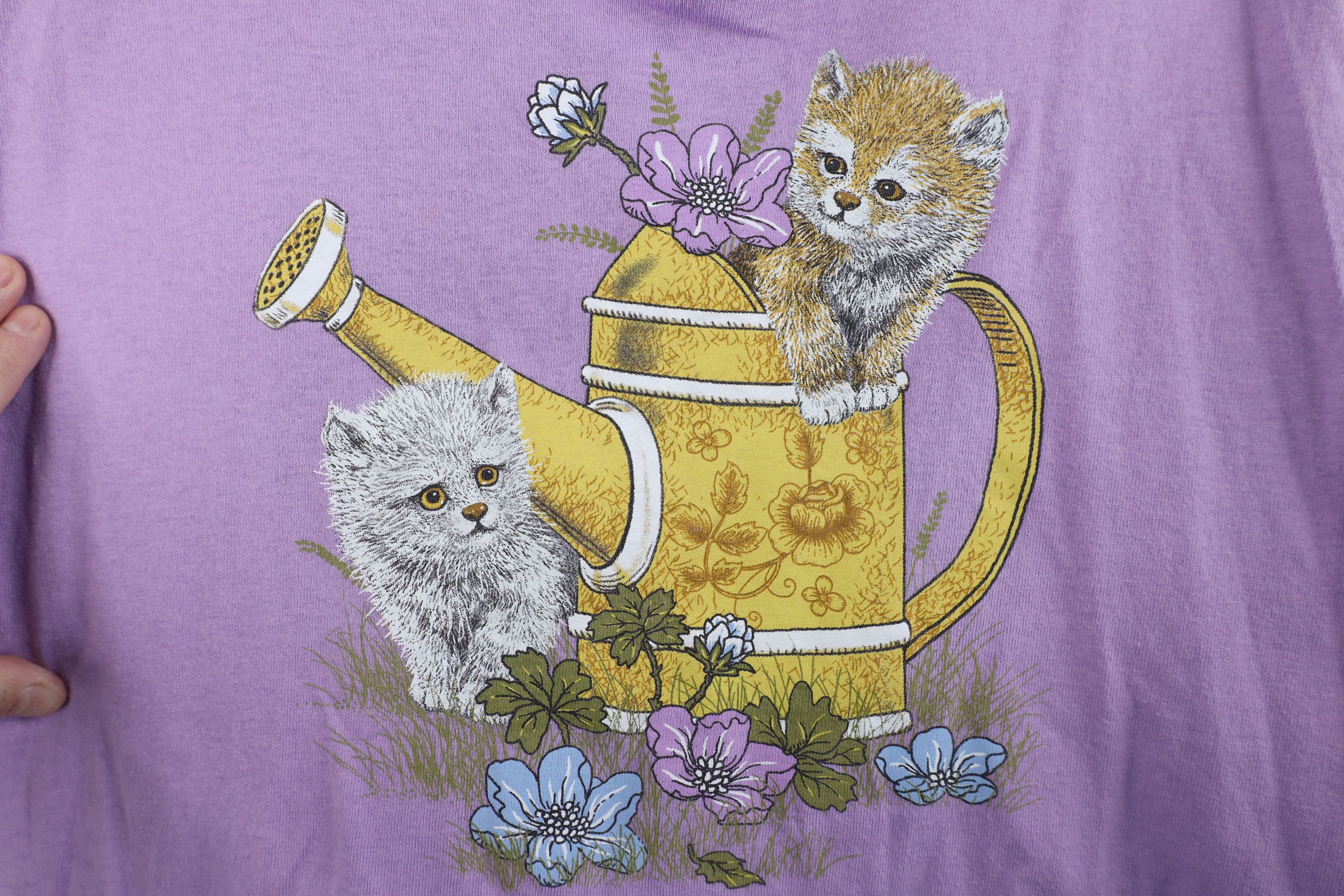 Vintage Vintage 90s Y2K Babydoll Flower Cat Kitten T-Shirt Purple Size L / US 10 / IT 46 - 4 Thumbnail