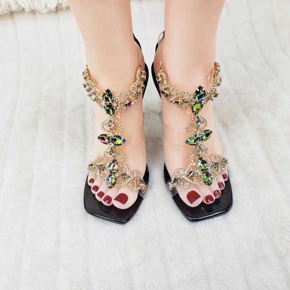 Other Breezy Jewels Rhinestone 4" High Heel Sandals Prom Wedding P Size US 7 / IT 37 - 9 Thumbnail