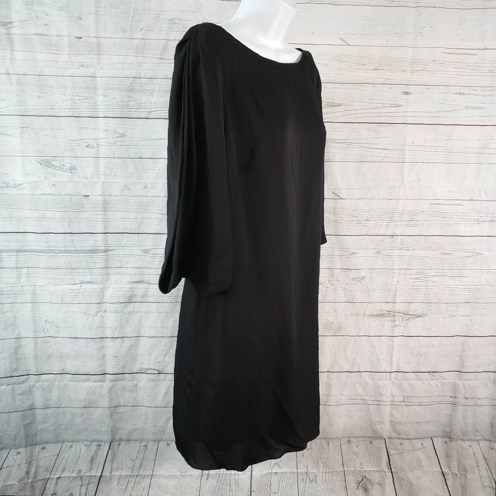 MILLY Milly Monarch Dress Sz 6 Solid Black Silk Blend V-Neck Back Half Sleeve Mini Dress Womens Womens Size M / US 6-8 / IT 42-44 - 3 Thumbnail