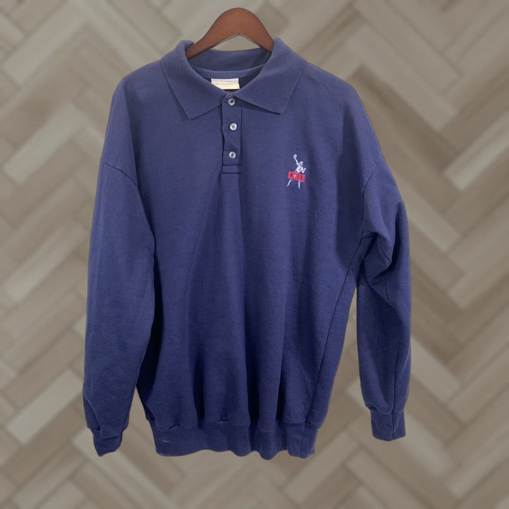 Dunlop Dunlop Football Collared Sweater Solid Blue XL Men Pullover Cotton Blend Logo Shirt/ Sweater (Sports) Size US XL / EU 56 / 4 - 1 Thumbnail