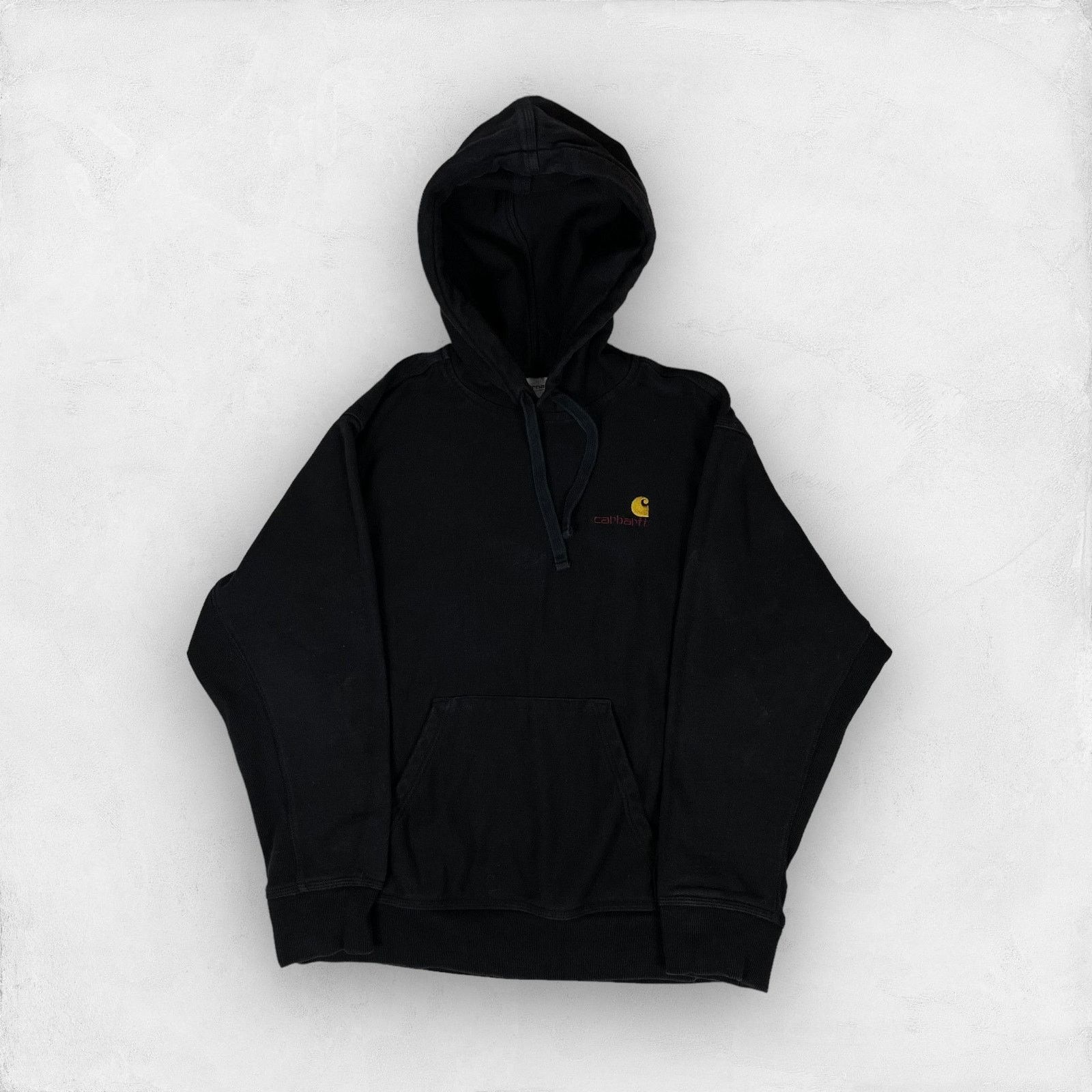 Carhartt Men Black Cotton Hooded American Script Sweat Small