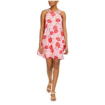 Bar III Bar III Printed Trapeze Dress, Pink/Red, Sz. XS Size XS / US 0-2 / IT 36-38 - 2 Thumbnail