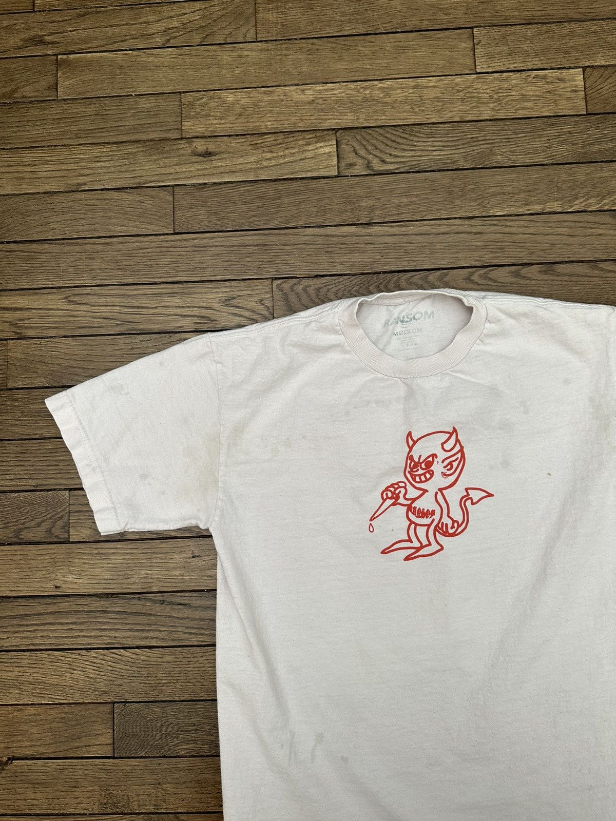 image of Ransom Clothing White + Red Logo Devil Tee Medium M, Men's