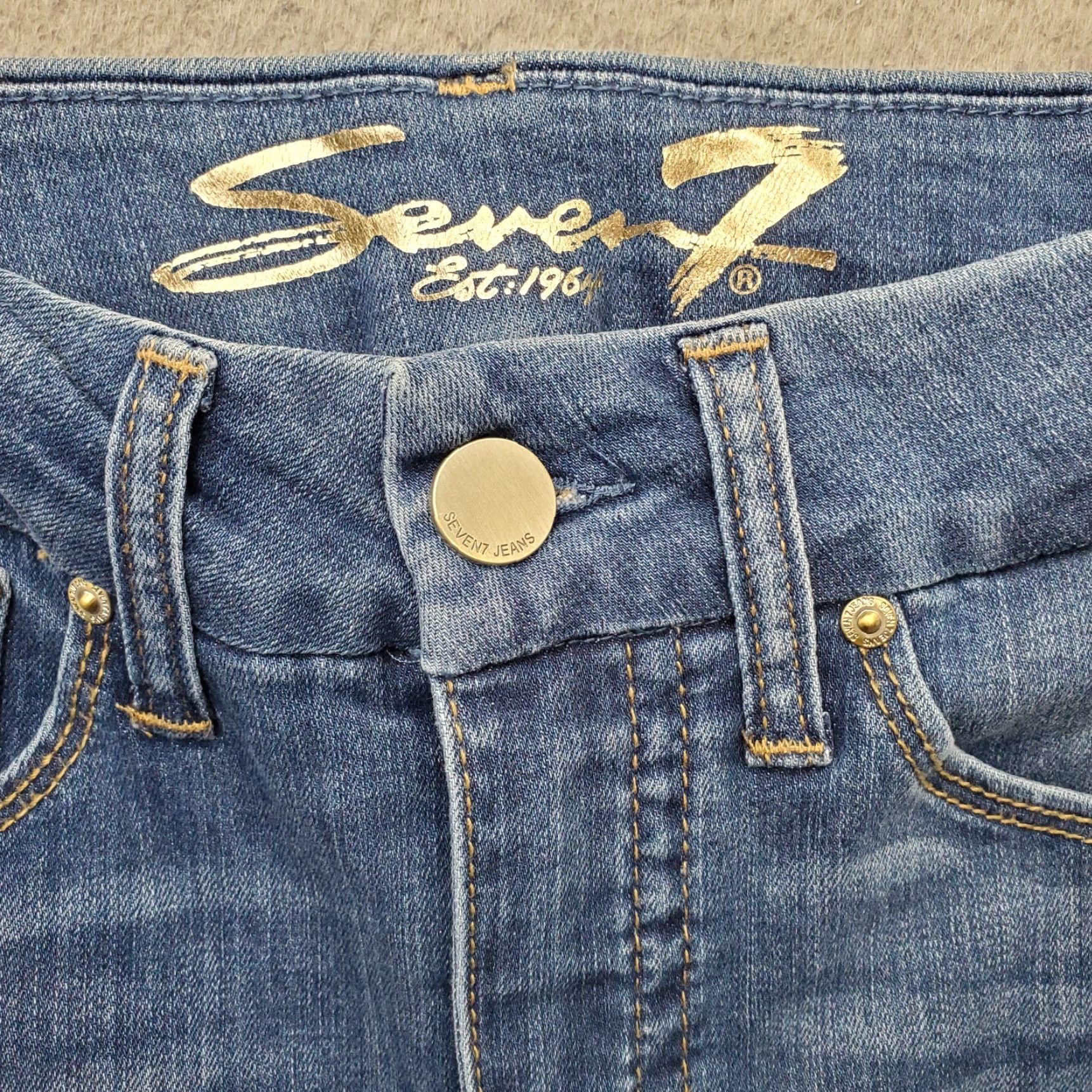 Vintage Seven7 Jeans Womens Size 6 Blue Faded Denim Medium Wash Casual 5 Pocket Skinny Leg Jeans Size 28" / US 6 / IT 42 - 4 Thumbnail