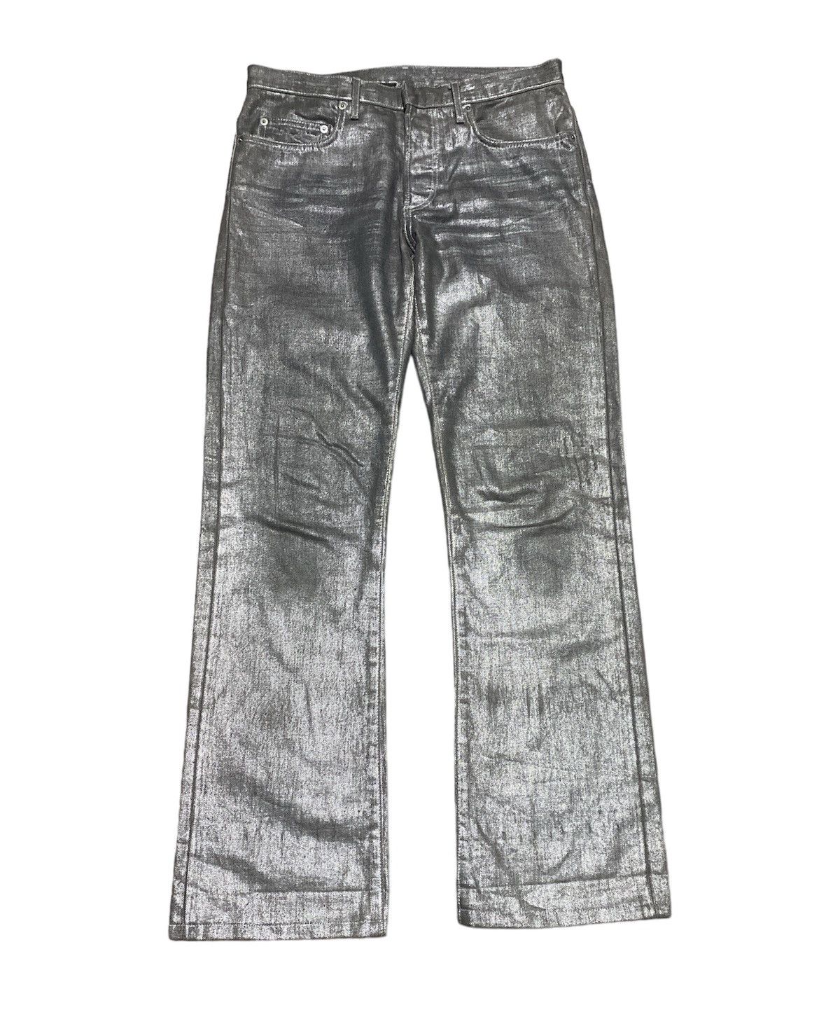 image of Aw06 Dior Homme Silver Waxed Clawmark Denim Pants in Grey, Men's (Size 30)