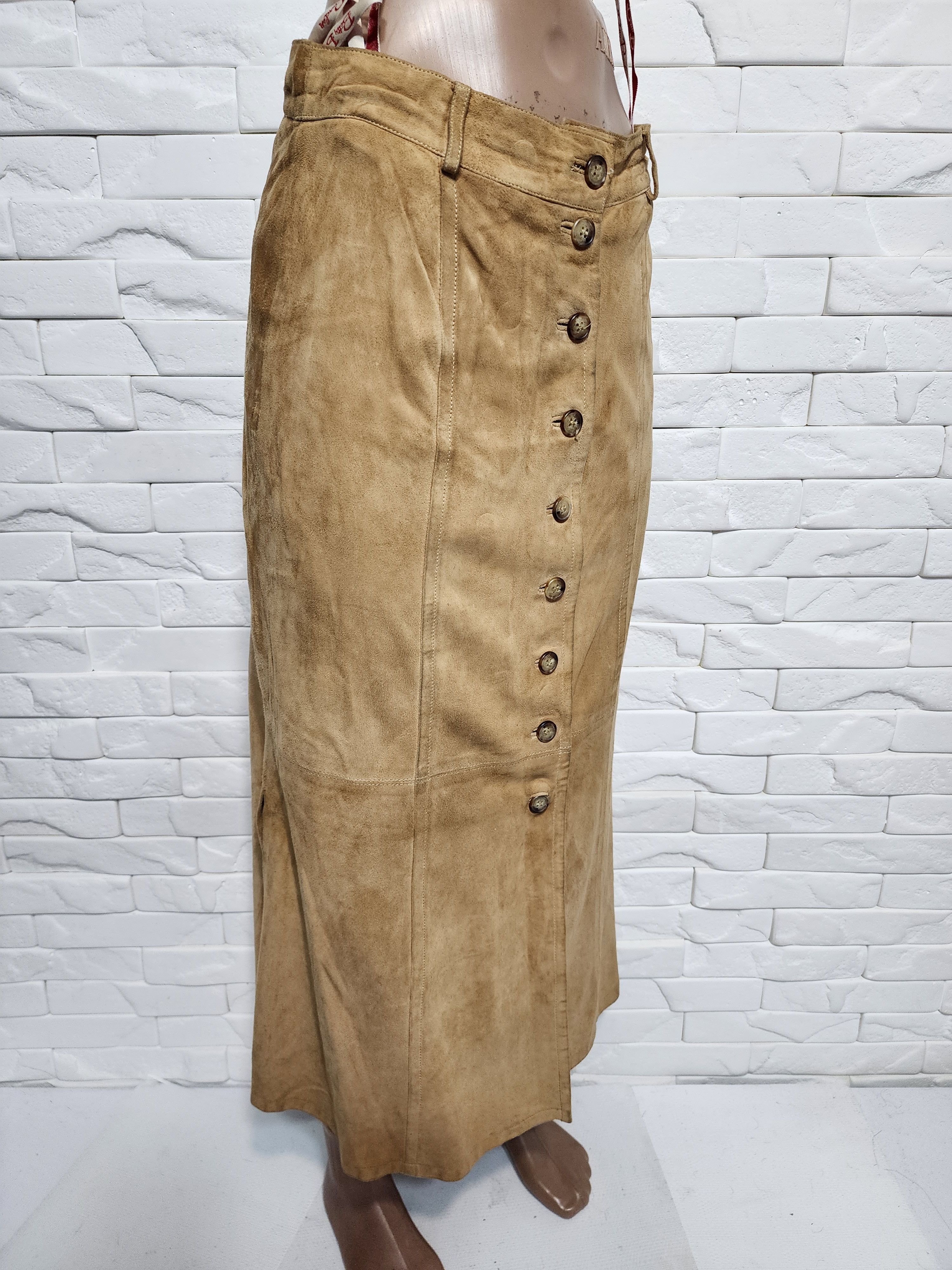 Other Brown Suede Leather Skirt, Plastic Buttons Fasteners Size 28" / US 6 / IT 42 - 3 Thumbnail