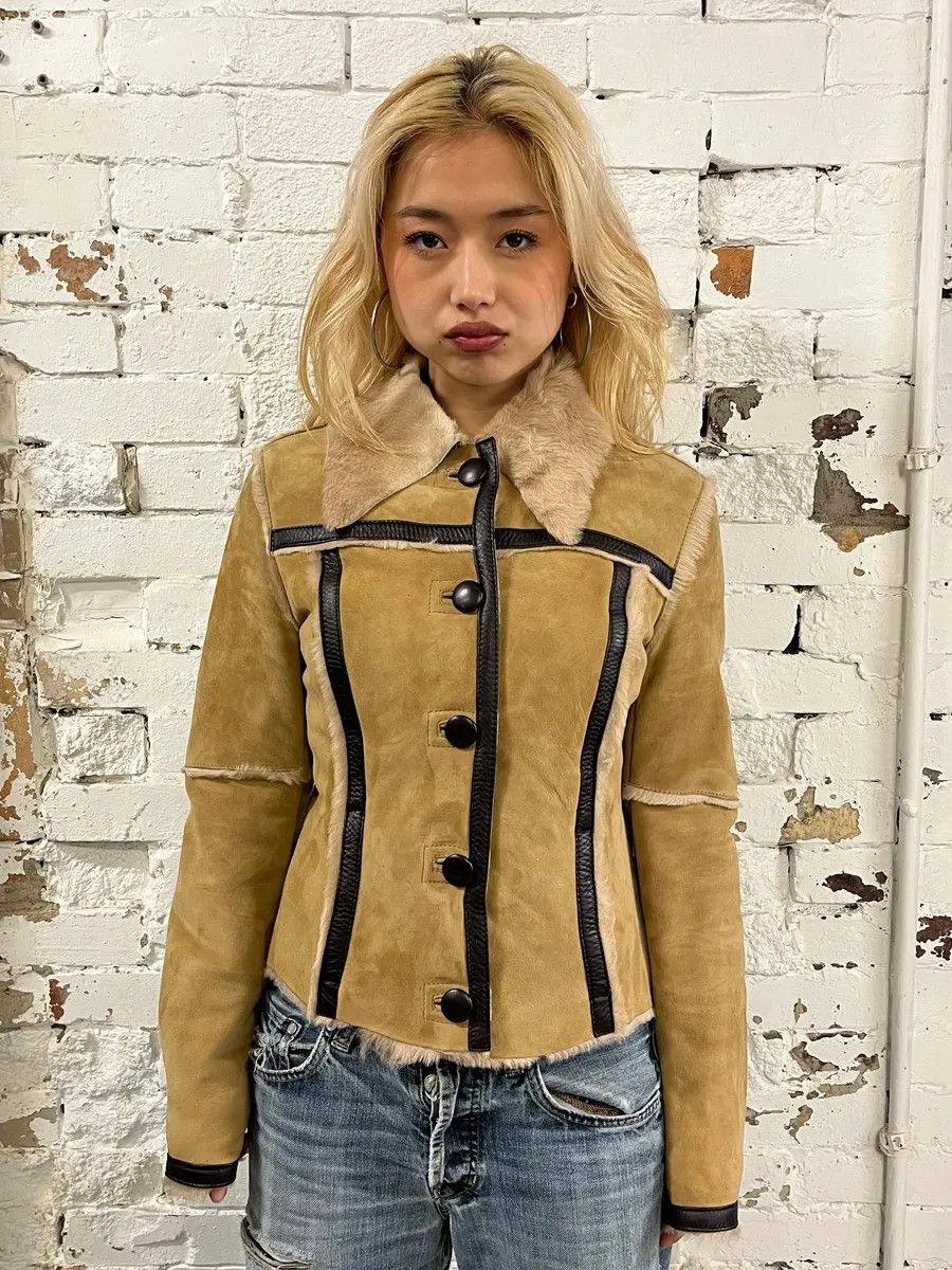 Dolce & Gabbana 2000s Dolce & Gabbana Beige Fur Collar Camel Leather Jacket Size M / US 6-8 / IT 42-44 - 1 Thumbnail