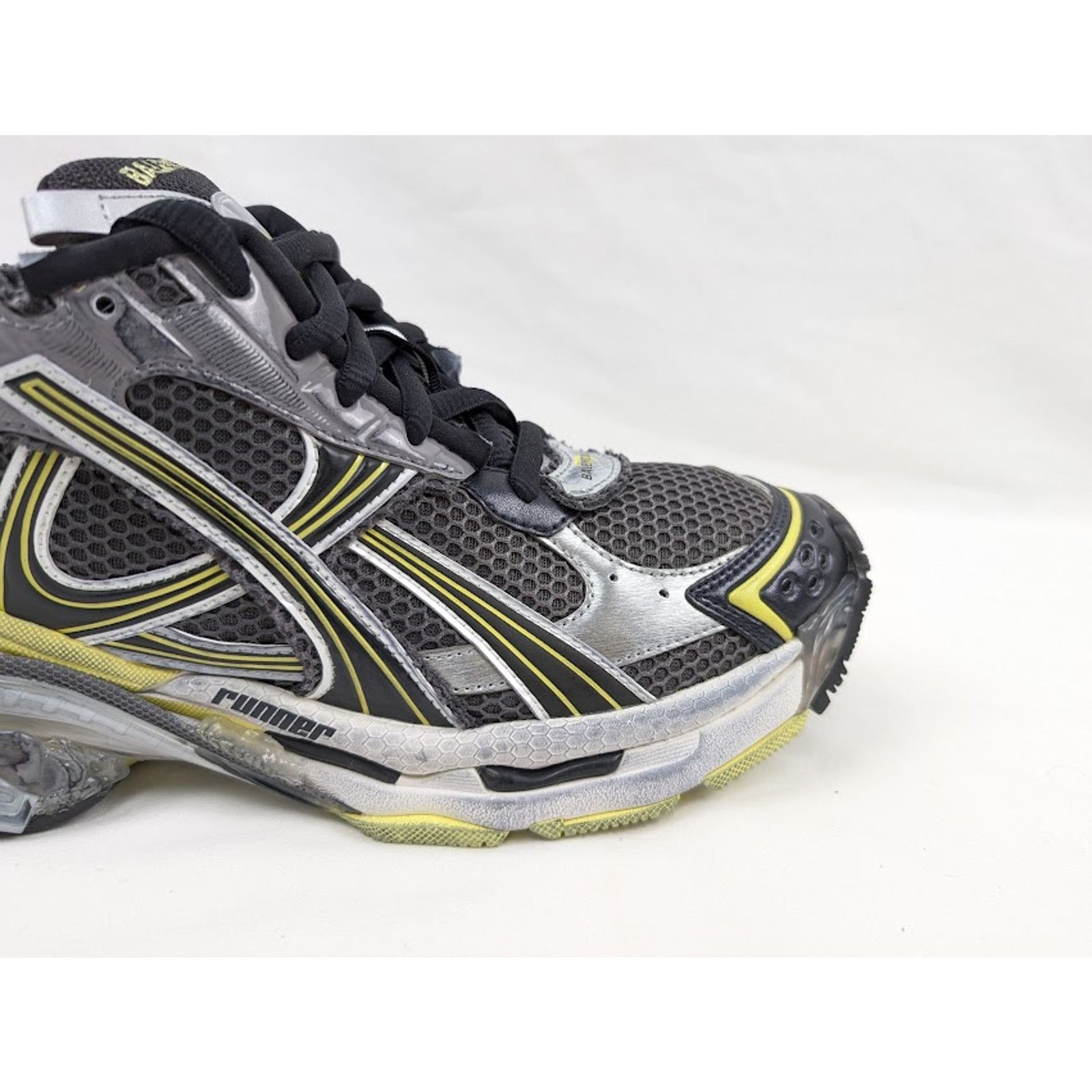 Balenciaga o1rshd1 Runner Mesh/Rubber/W Sneakers in DK Grey/Yel/White Size US 13 / EU 46 - 2 Thumbnail