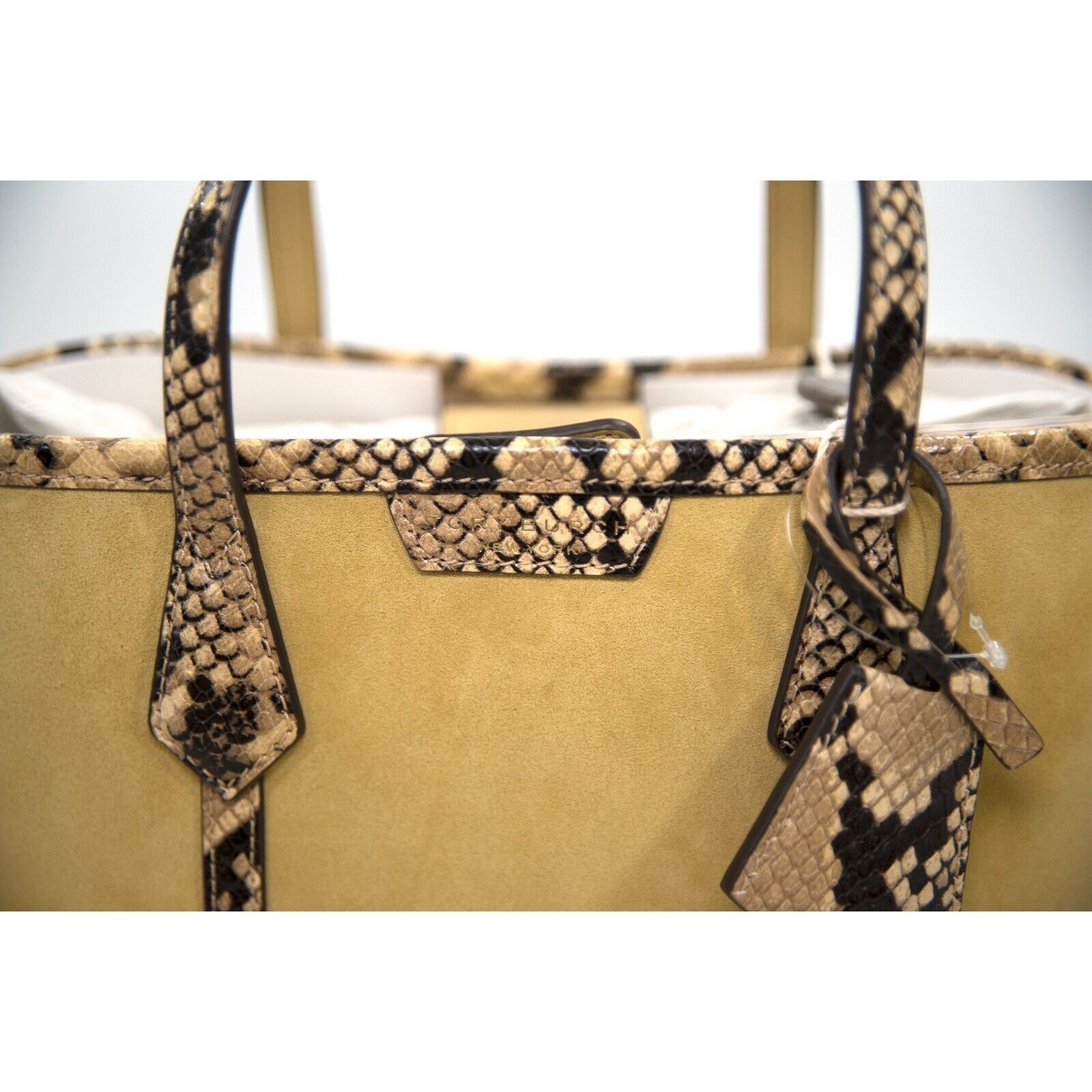 Tory Burch Tory Burch Perry Cornbread Suede Exotic Snake Small Tote Size ONE SIZE - 2 Thumbnail