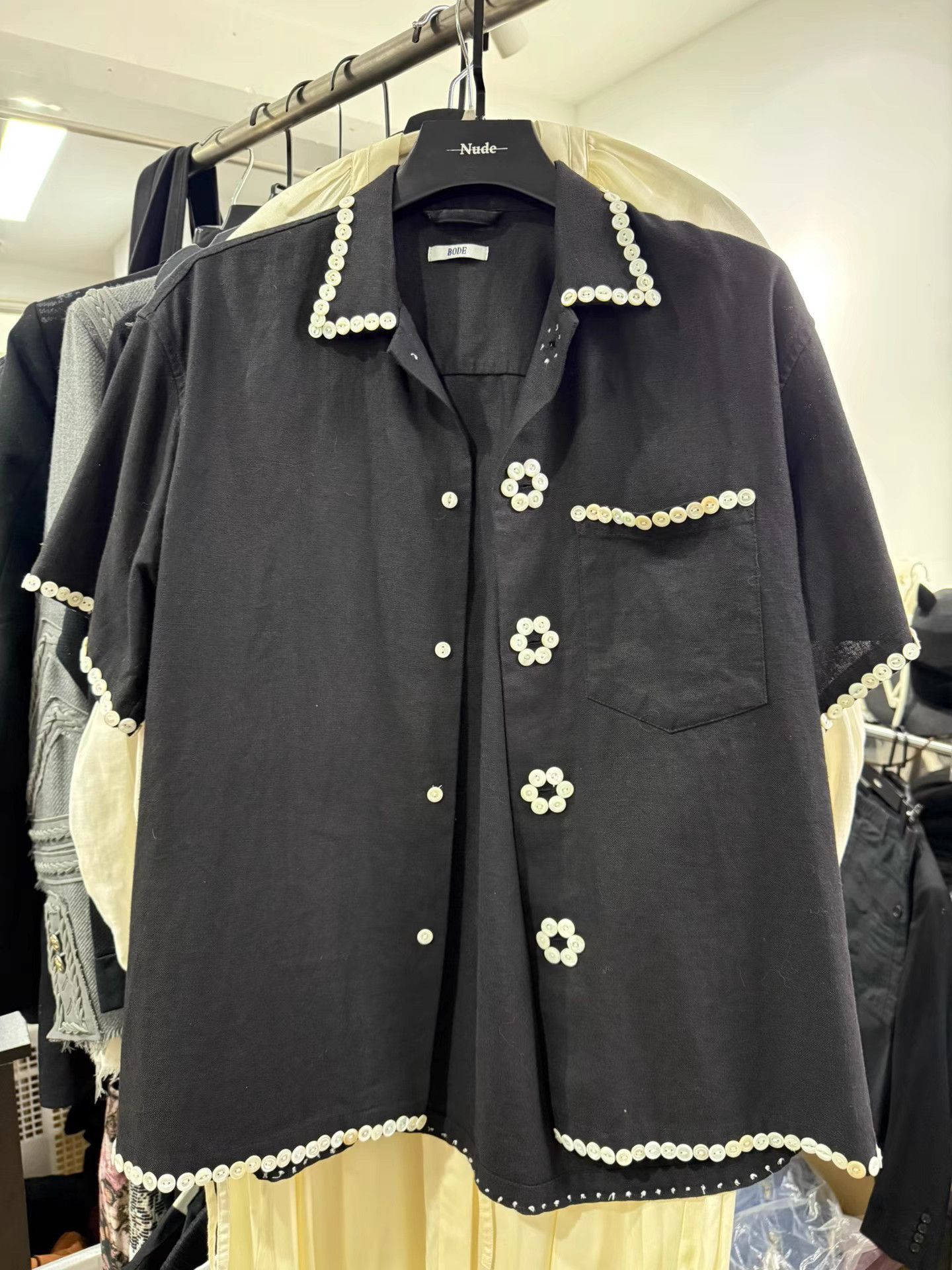 Bode Black Short-Sleeve Shirt with Decorative Button Details Size US XL / EU 56 / 4 - 1 Thumbnail
