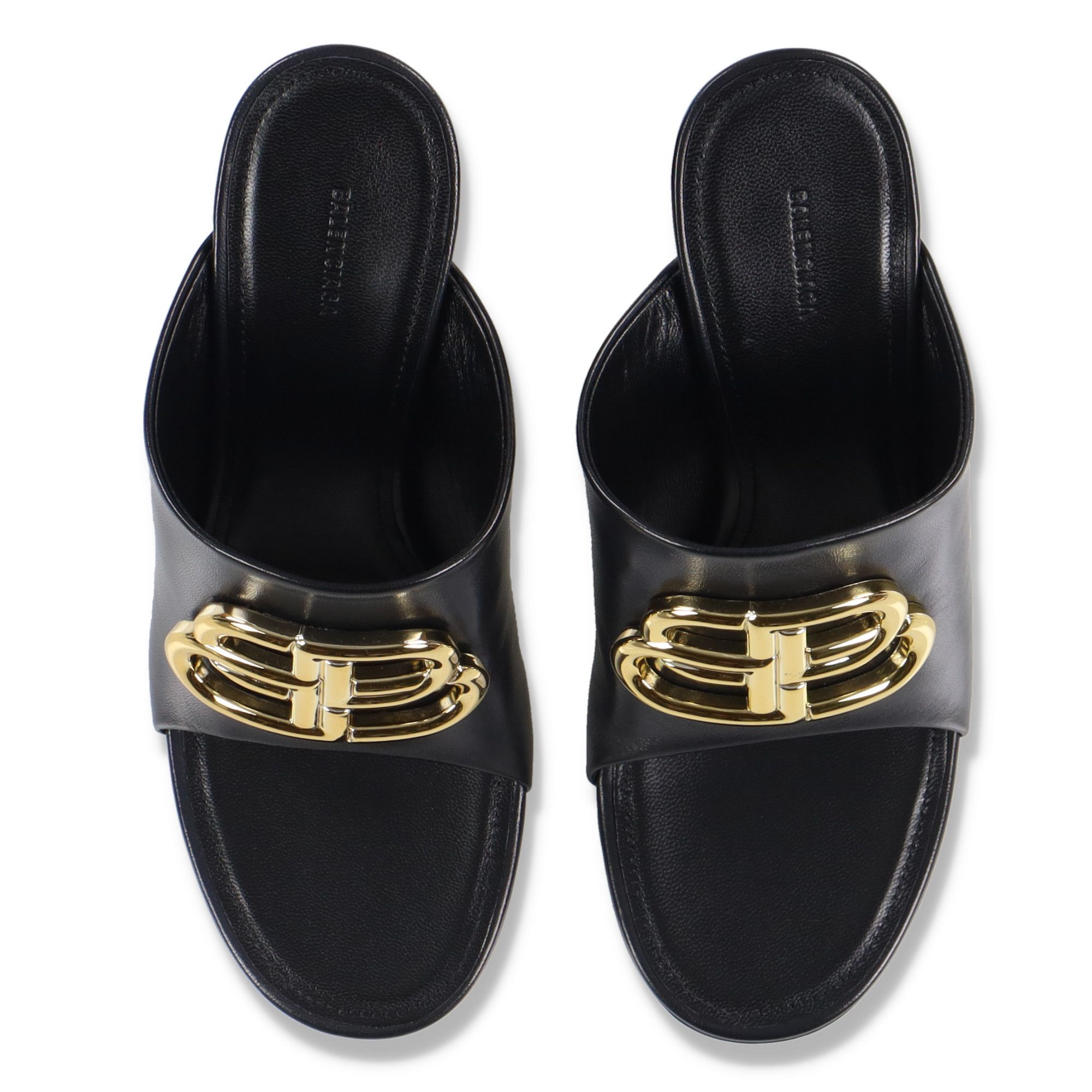Balenciaga Black Oval 90 BB Logo Leather Sandals Size US 7 / IT 37 - 6 Thumbnail