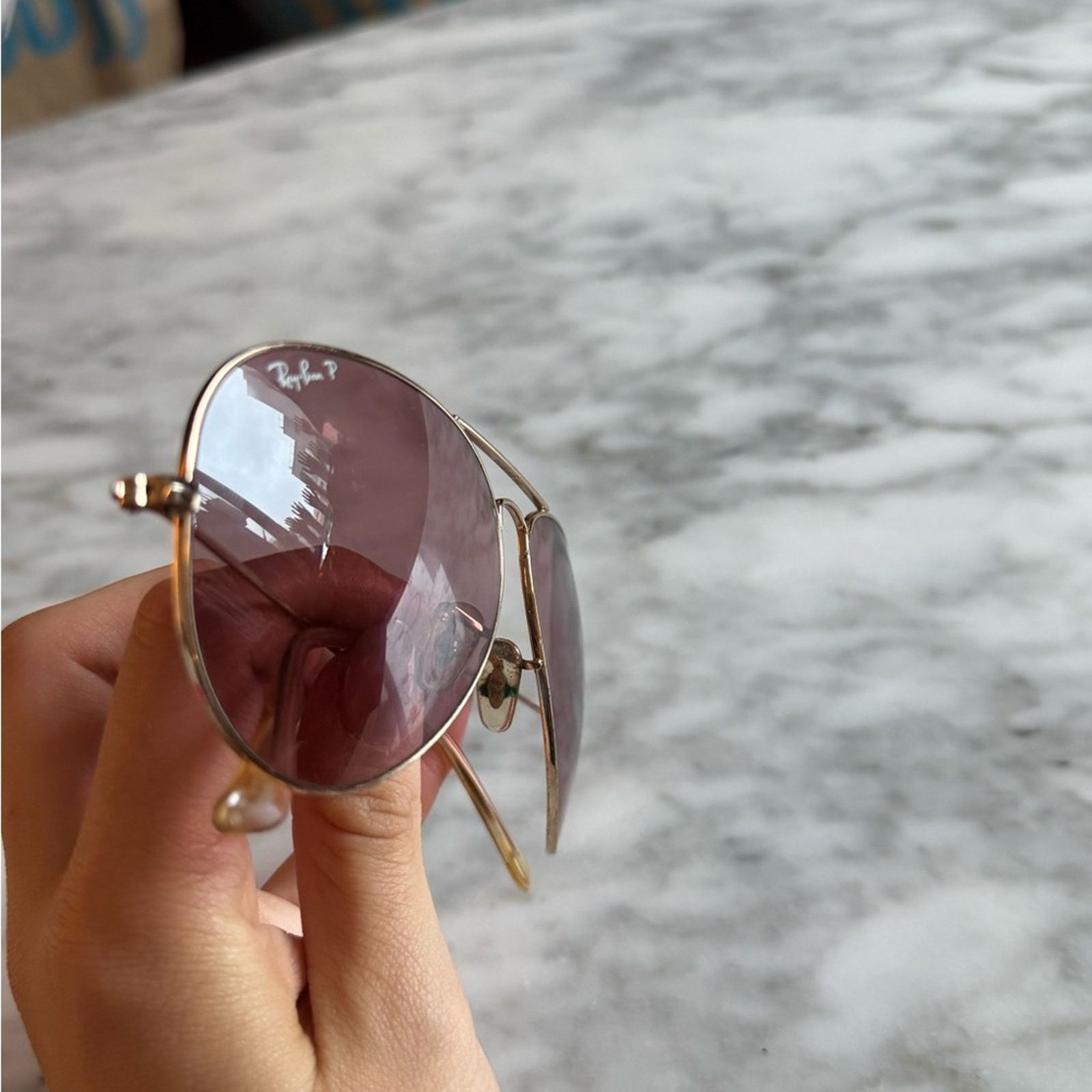 RayBan Ray-Ban Vintage Gold Frame Sunglasses with Pink Lenses Size ONE SIZE - 4 Thumbnail