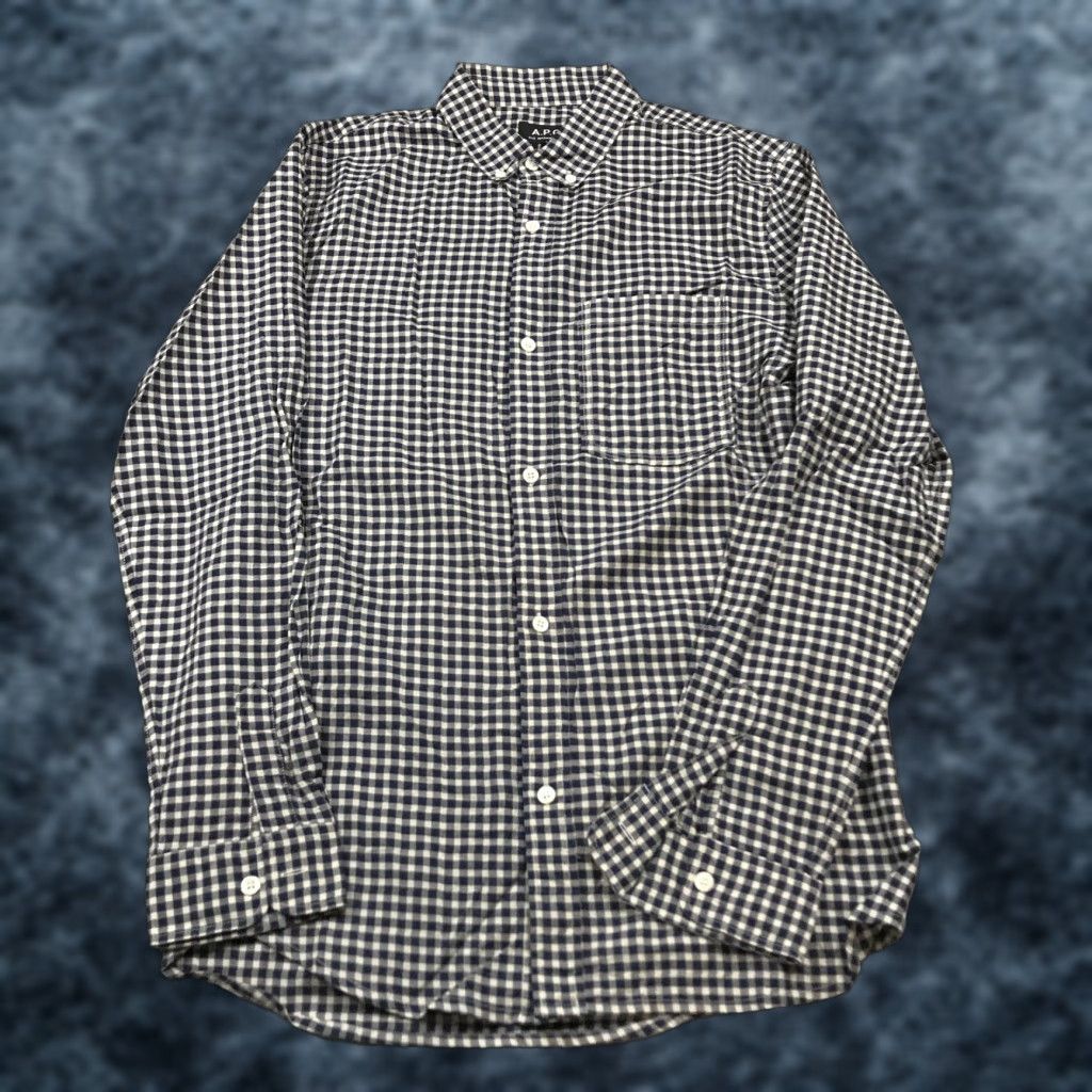 APC Shirt Mens Small Blue White Check Casual Cotton Designer