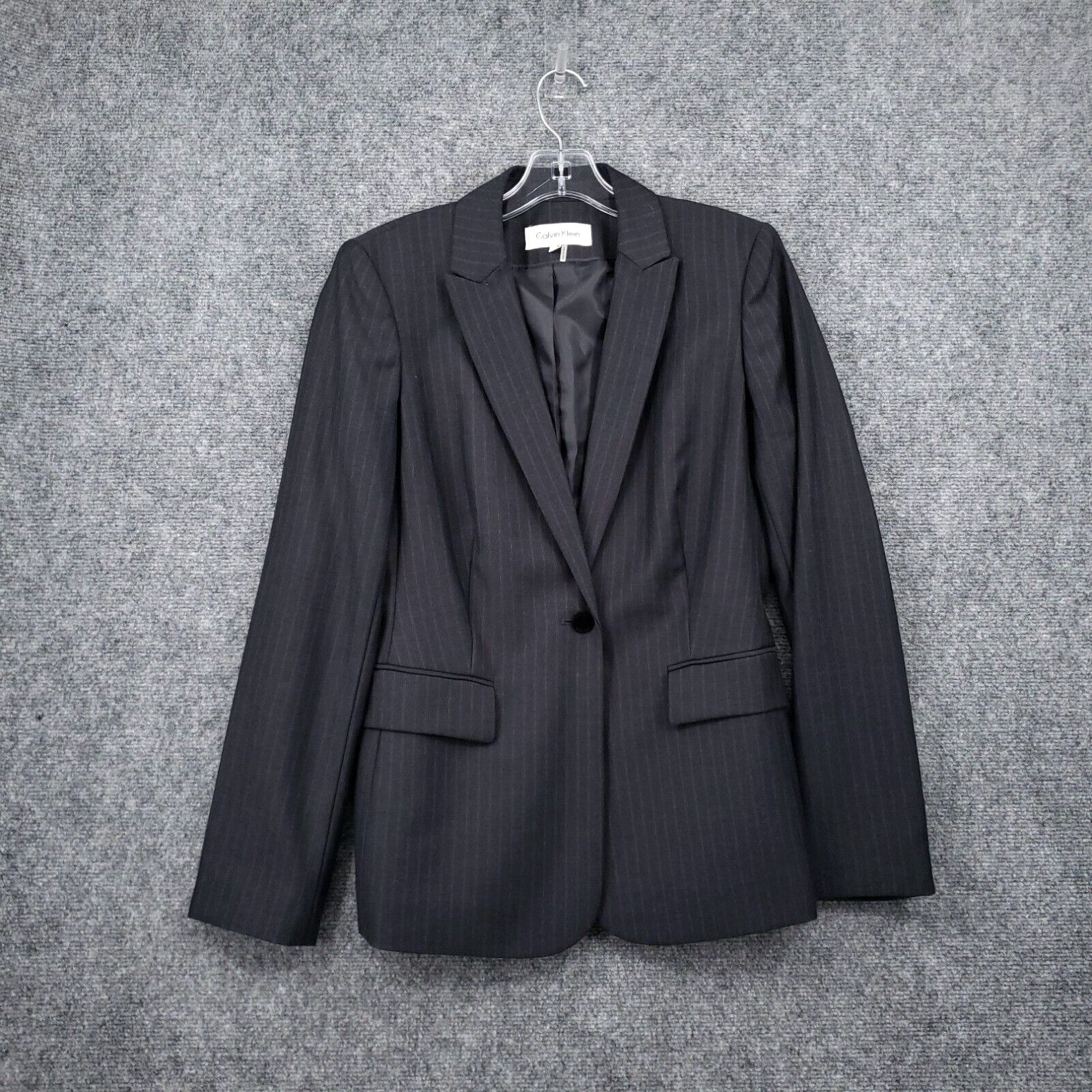 Calvin Klein Calvin Klein Blazer Womens 4 Black Pinstripe Notched Lapel  Office Suit Jacket | Grailed