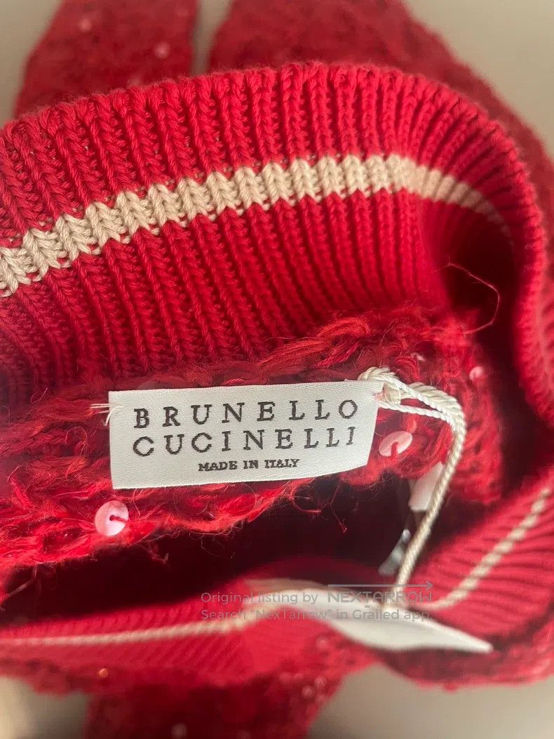 Brunello Cucinelli Brunello Cucinelli Red Linen Sequined Sweater Size S / US 4 / IT 40 - 3 Thumbnail