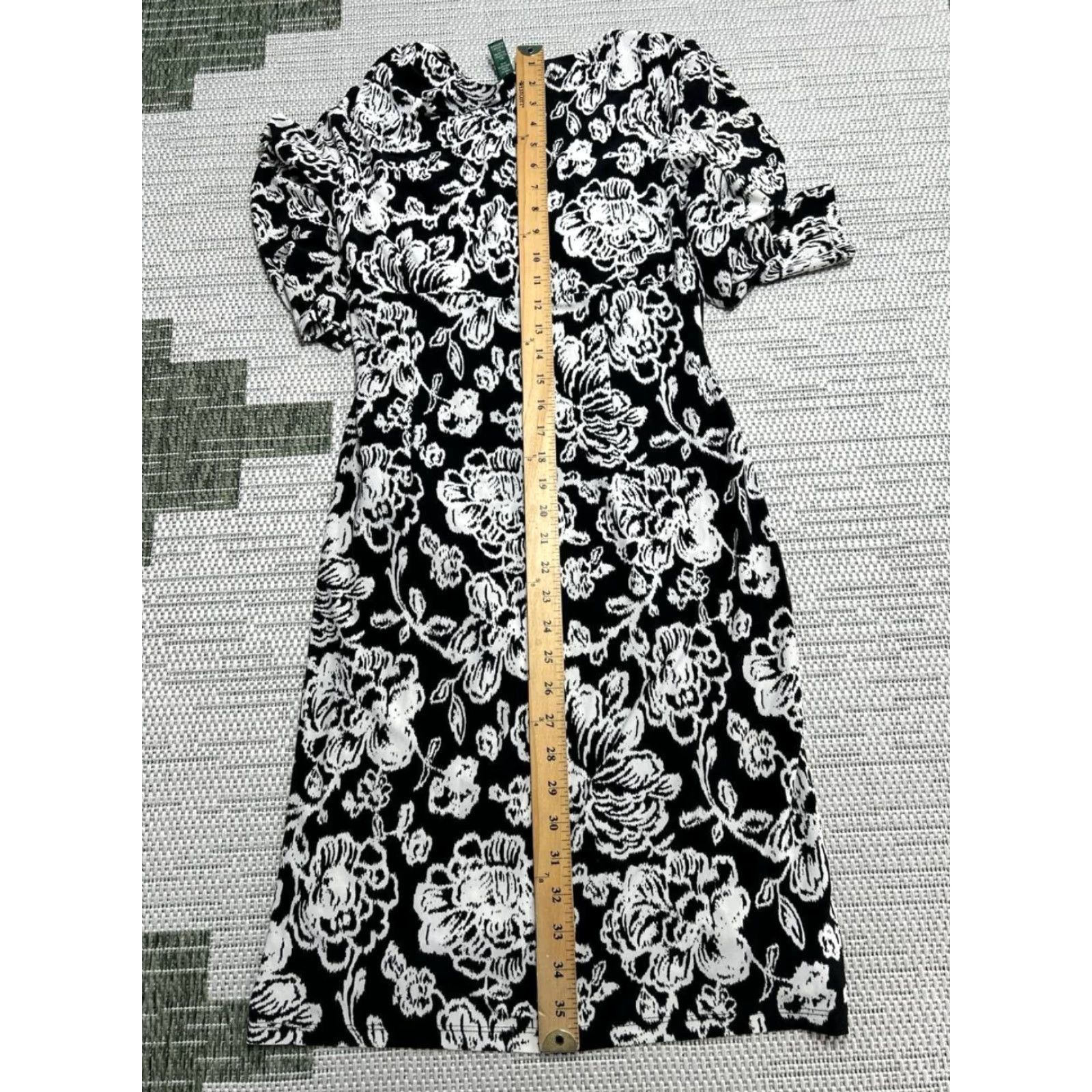 Ralph Lauren Lauren Ralph Lauren Sheath Dress Womens 4 Black White Floral Side Ruched Classic Size S / US 4 / IT 40 - 4 Thumbnail
