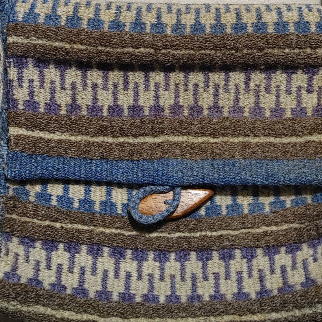 Other Handwoven Wool Shoulder Bag Blue White Brown Stripes Wood Bu Size ONE SIZE - 2 Thumbnail