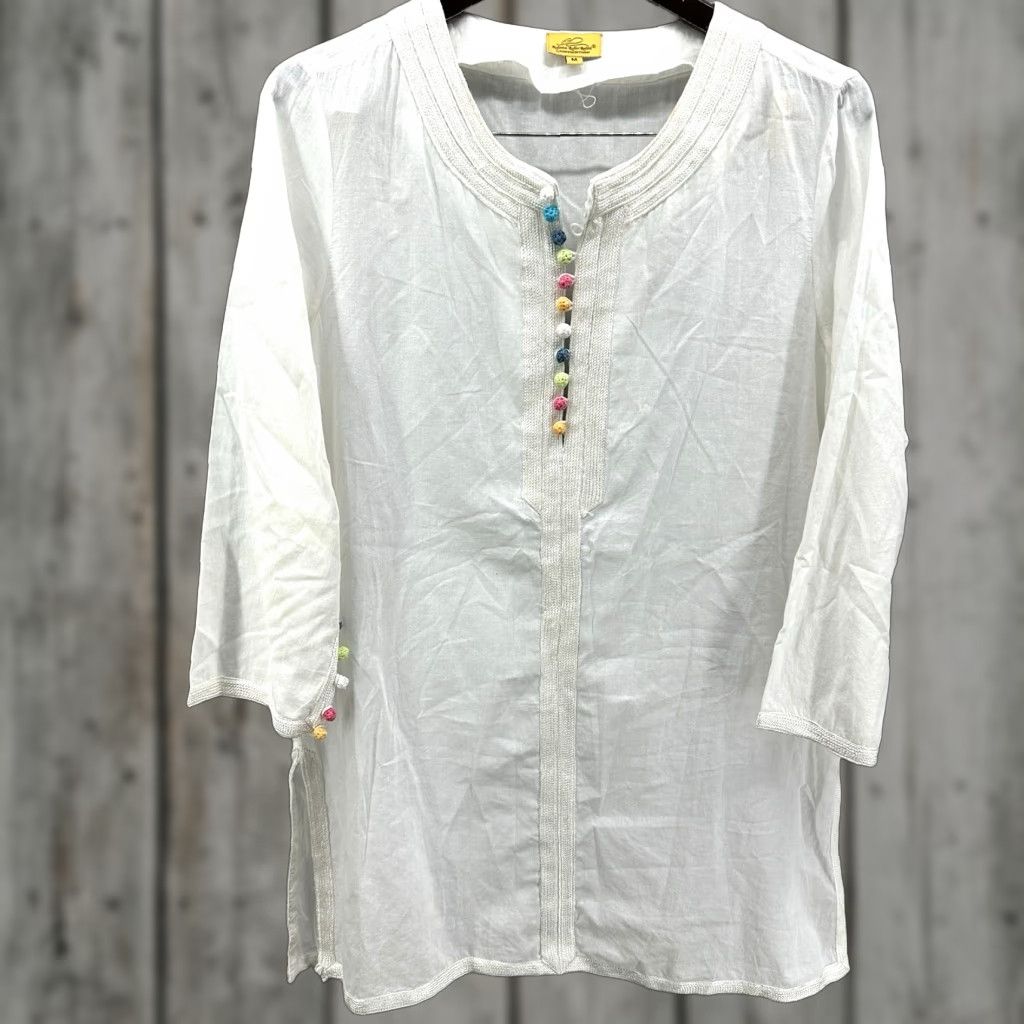 Vintage Roberta Roller Rabbit Shirt Dress Womens M Ivory Bohemian Casual Beach Festival 90s Style Size M / US 6-8 / IT 42-44 - 1 Thumbnail