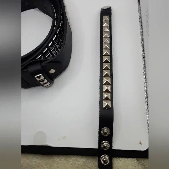 Other Gothic Studded Leather Belt + Studded Bracelet Black-New Size ONE SIZE - 2 Thumbnail